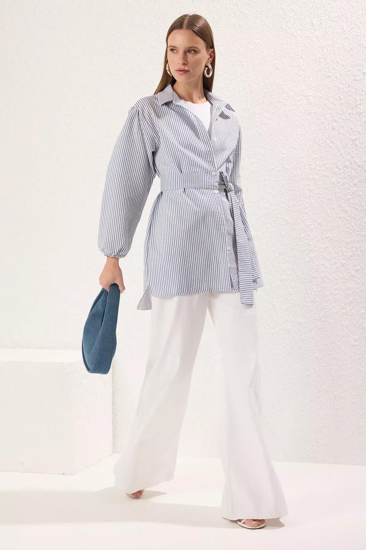 Blue Fitted Striped Shirt, Blue, large image number 4