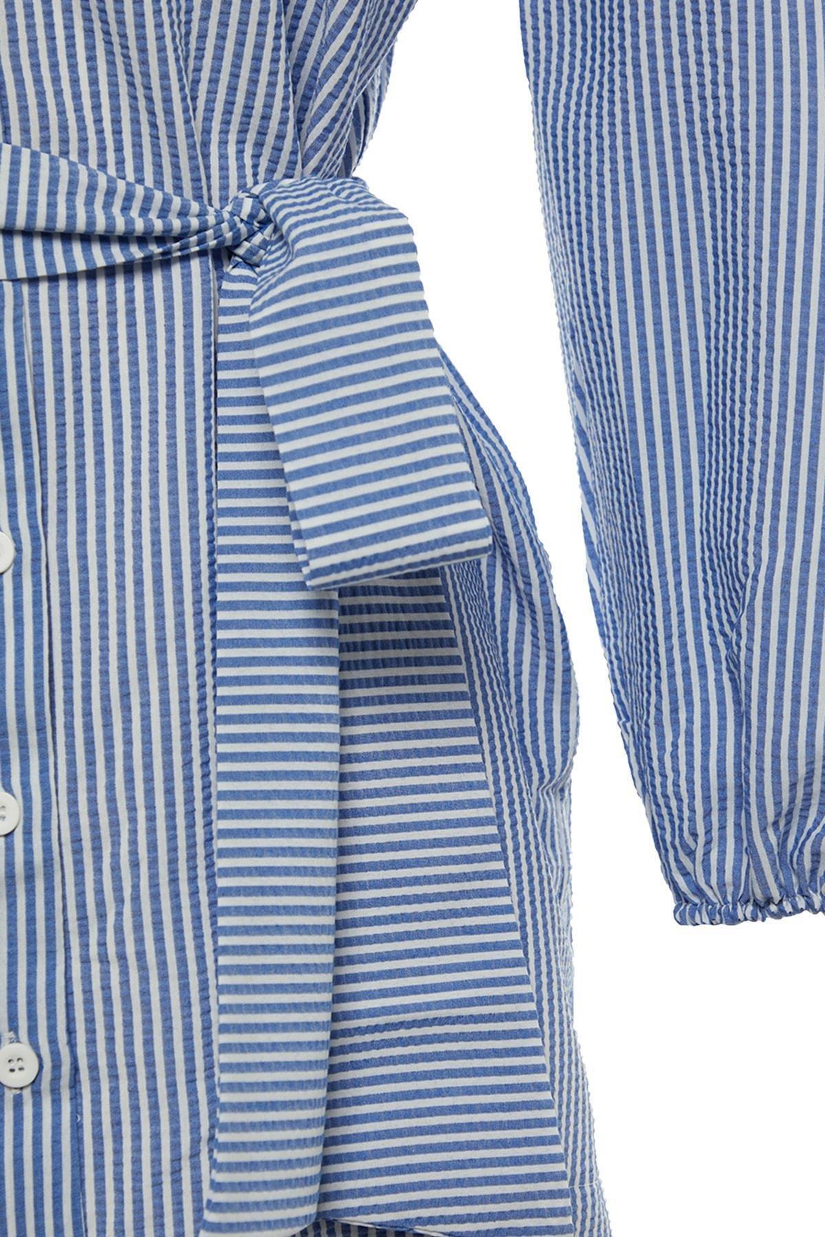 Trendyol - Blue Fitted Striped Shirt