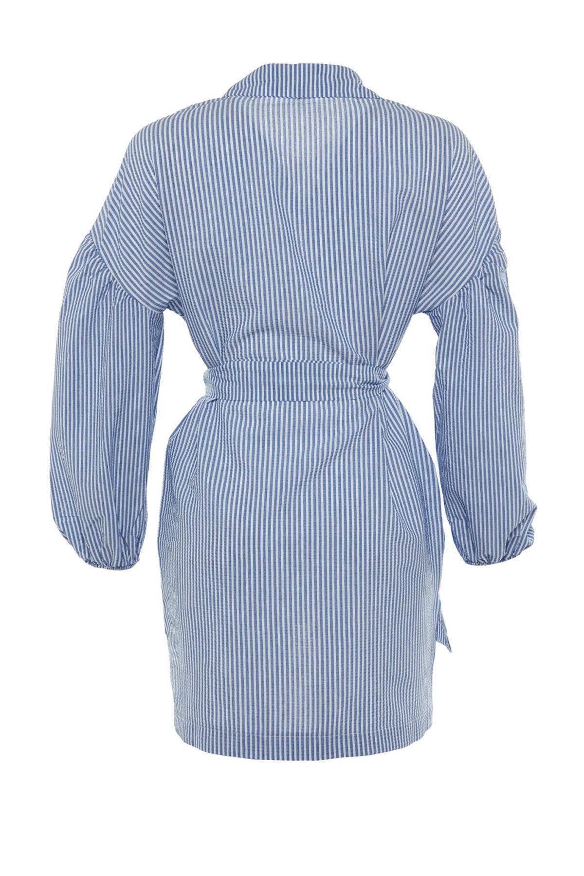 Trendyol - Blue Fitted Striped Shirt