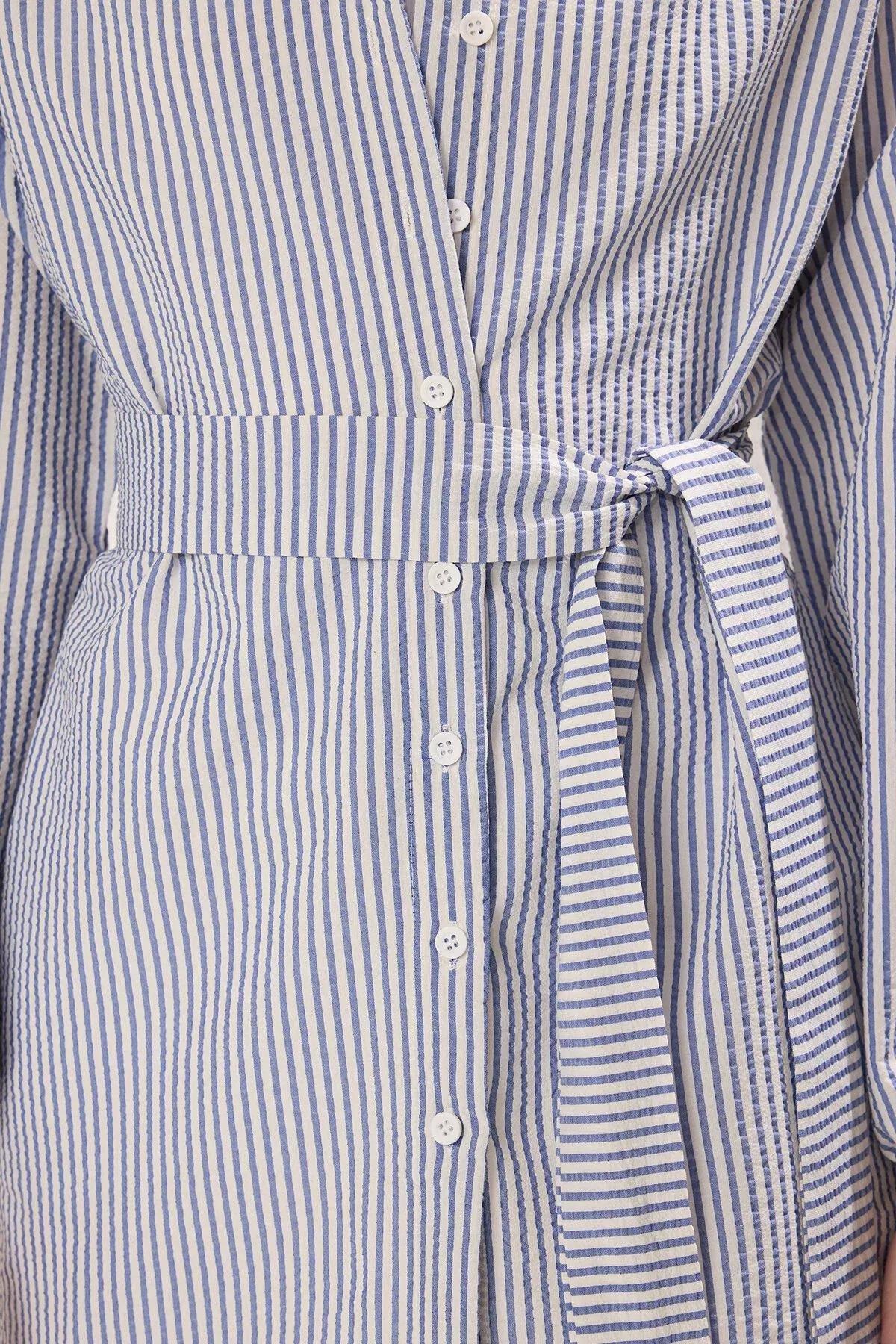 Blue Fitted Striped Shirt, Blue, large image number 7