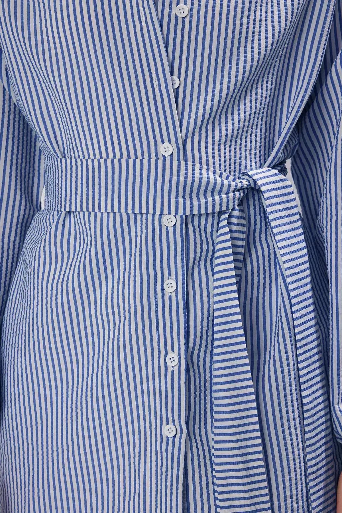 Blue Fitted Striped Shirt, Blue, large image number 8