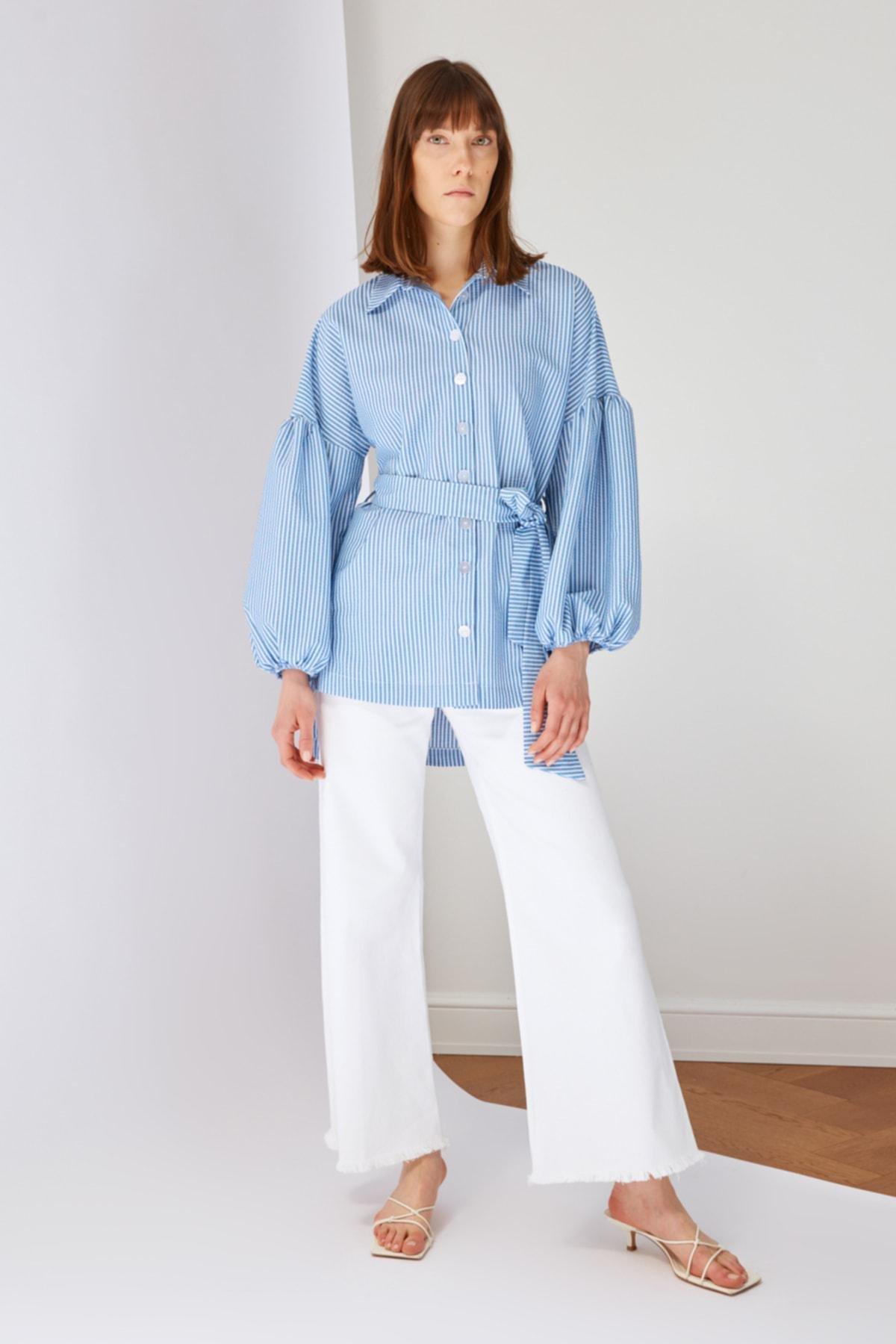 Blue Fitted Striped Shirt, Blue, large image number 9