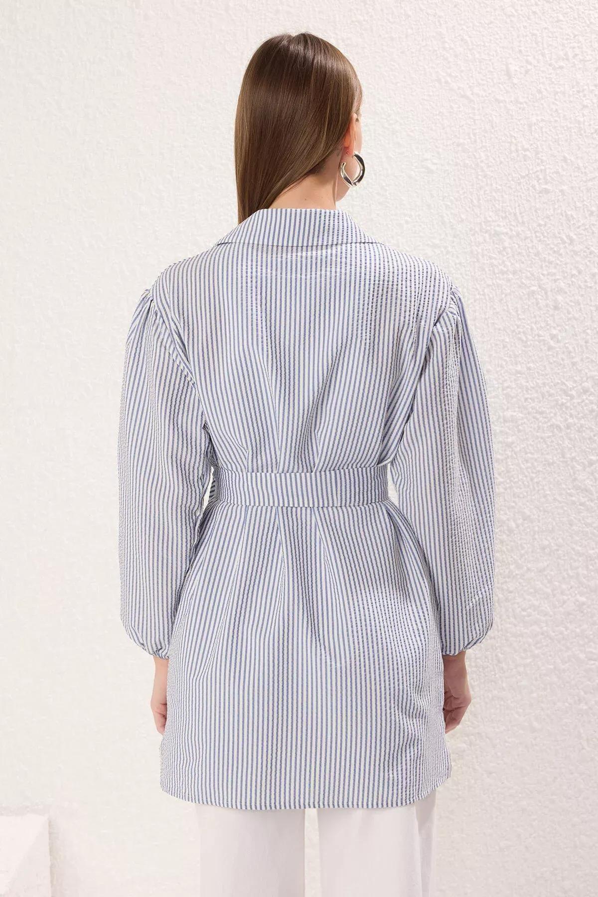 Blue Fitted Striped Shirt, , large image number 10