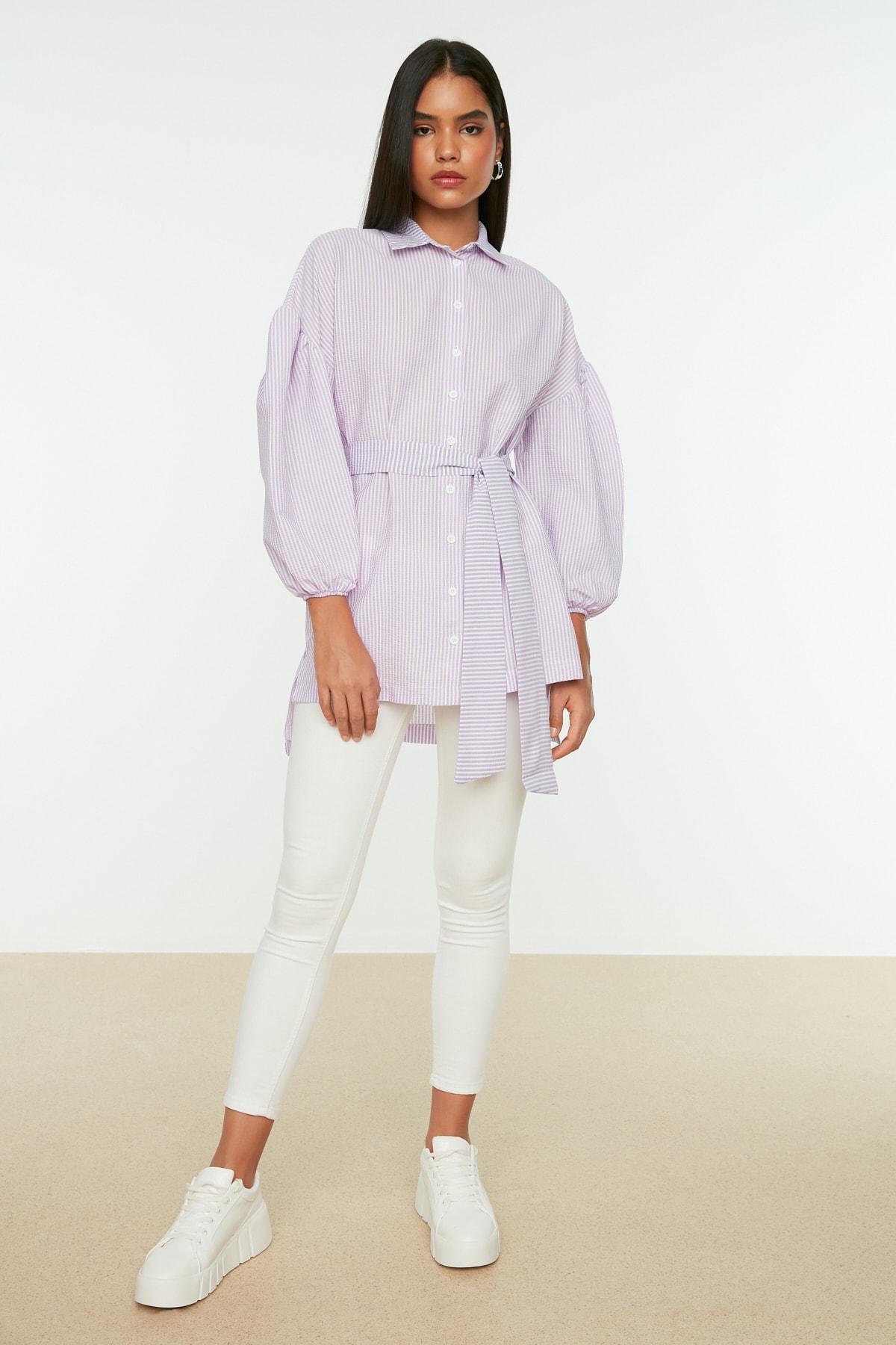 Purple Fitted Striped Shirt, , large image number 0