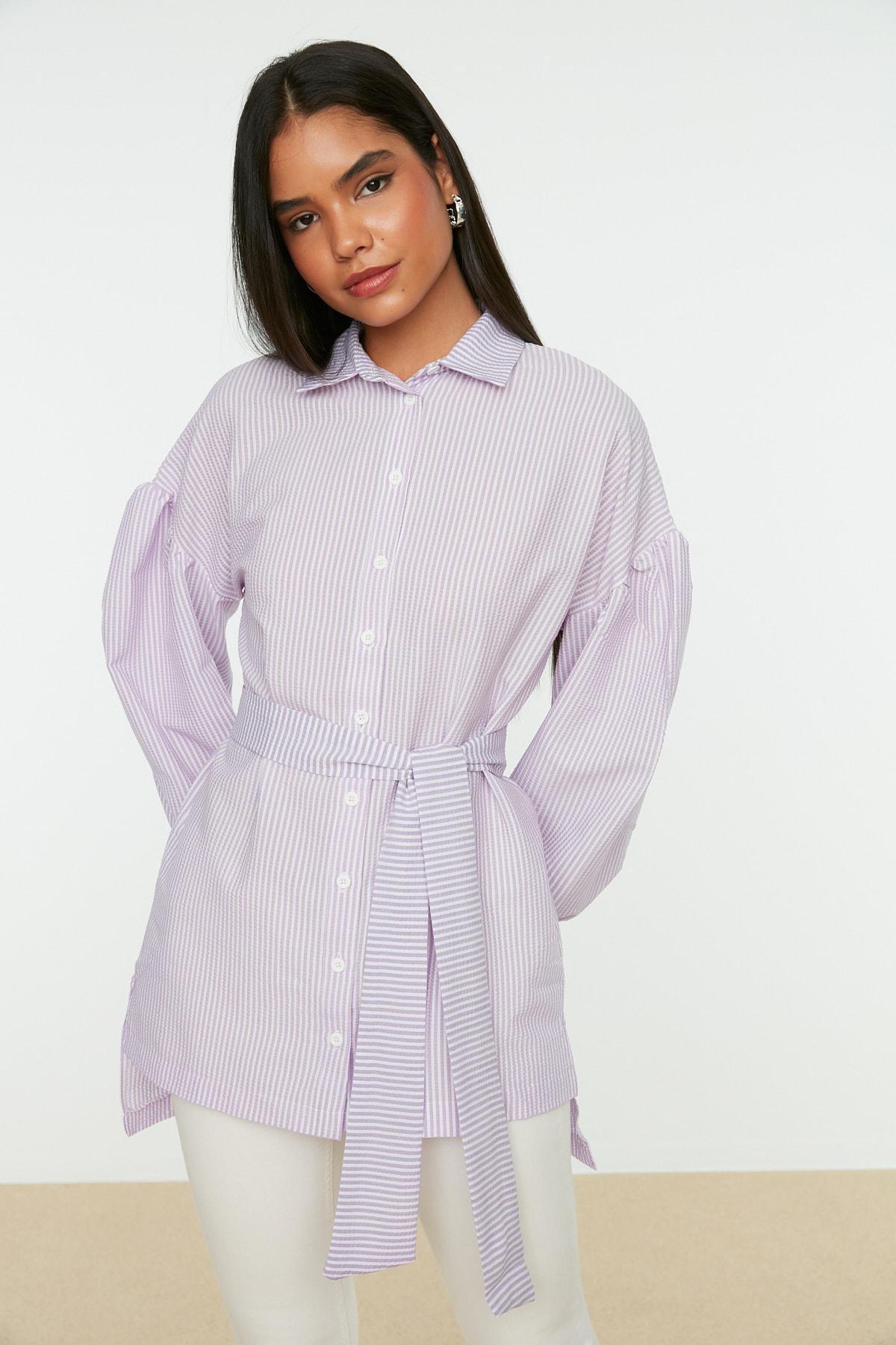 Purple Fitted Striped Shirt, , large image number 1