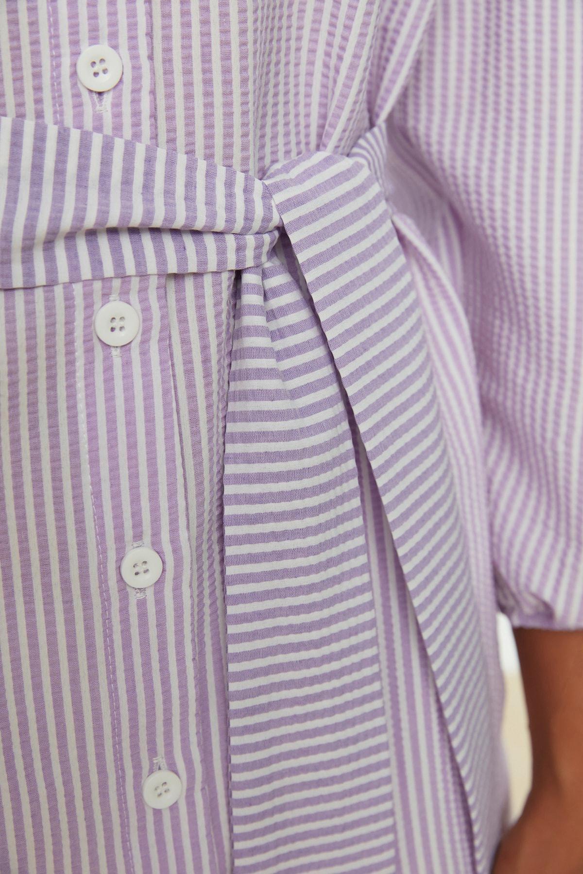 Trendyol - Purple Fitted Striped Shirt