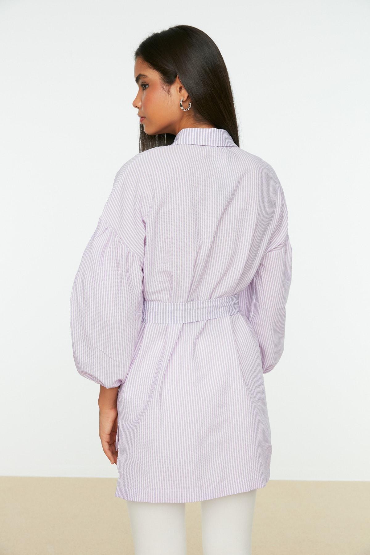 Trendyol - Purple Fitted Striped Shirt