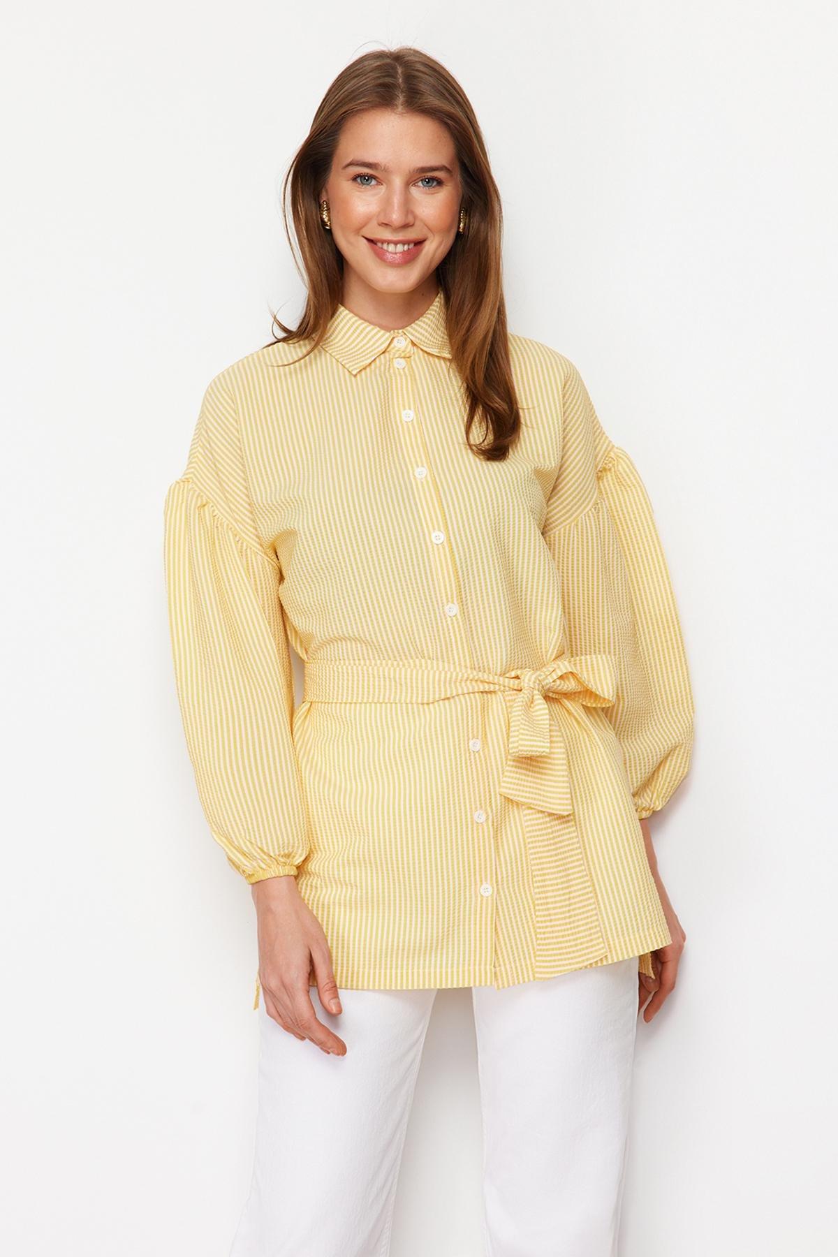 Yellow Fitted Striped Shirt, , large image number 1