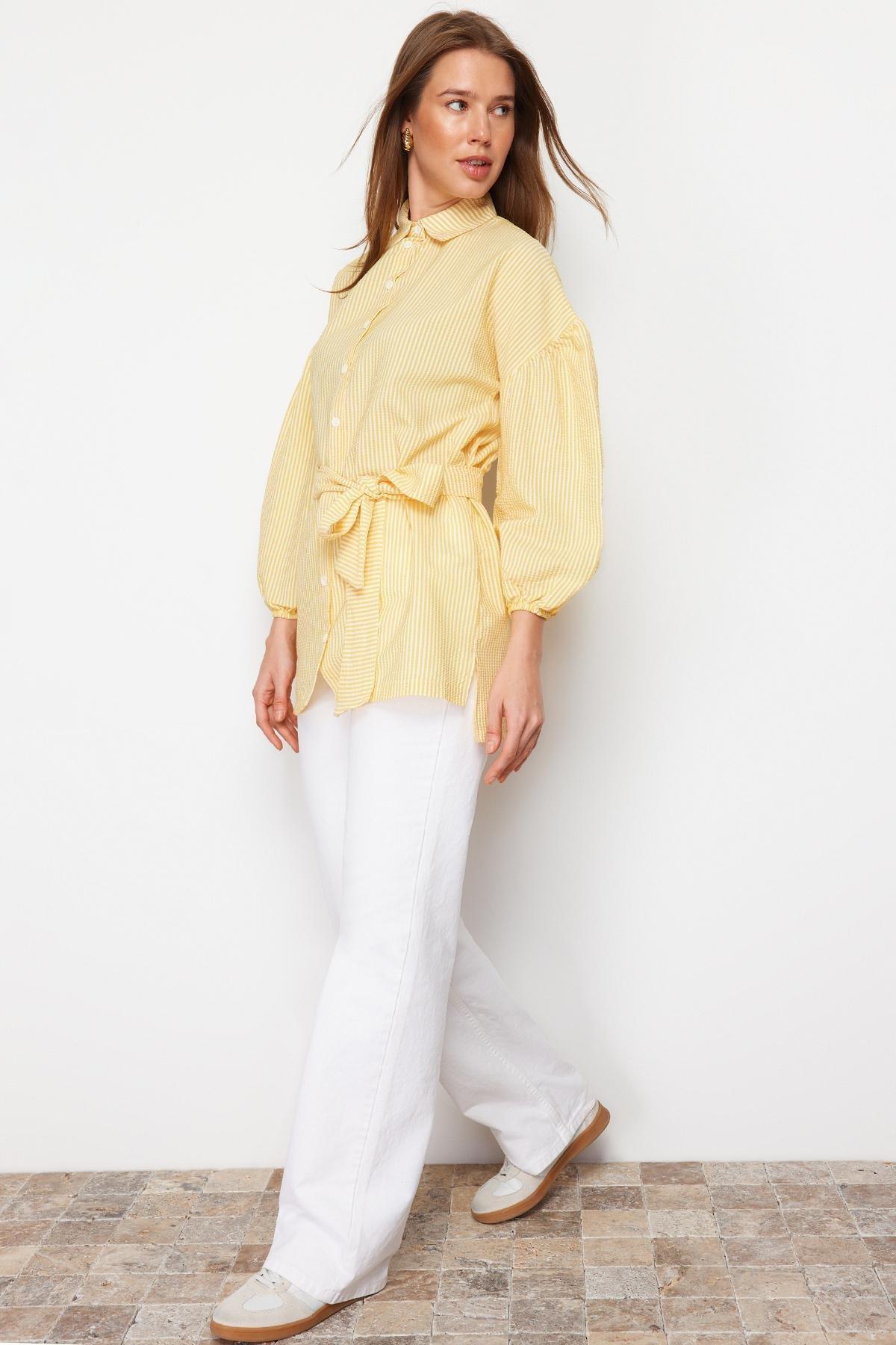 Yellow Fitted Striped Shirt, , large image number 2