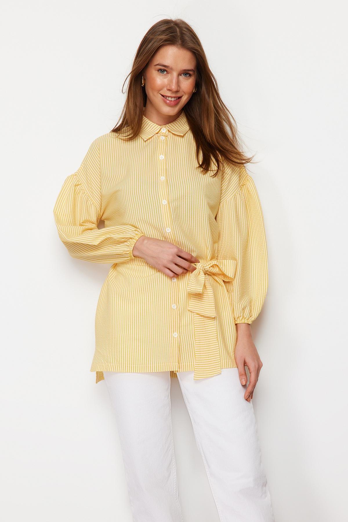 Yellow Fitted Striped Shirt, , large image number 3