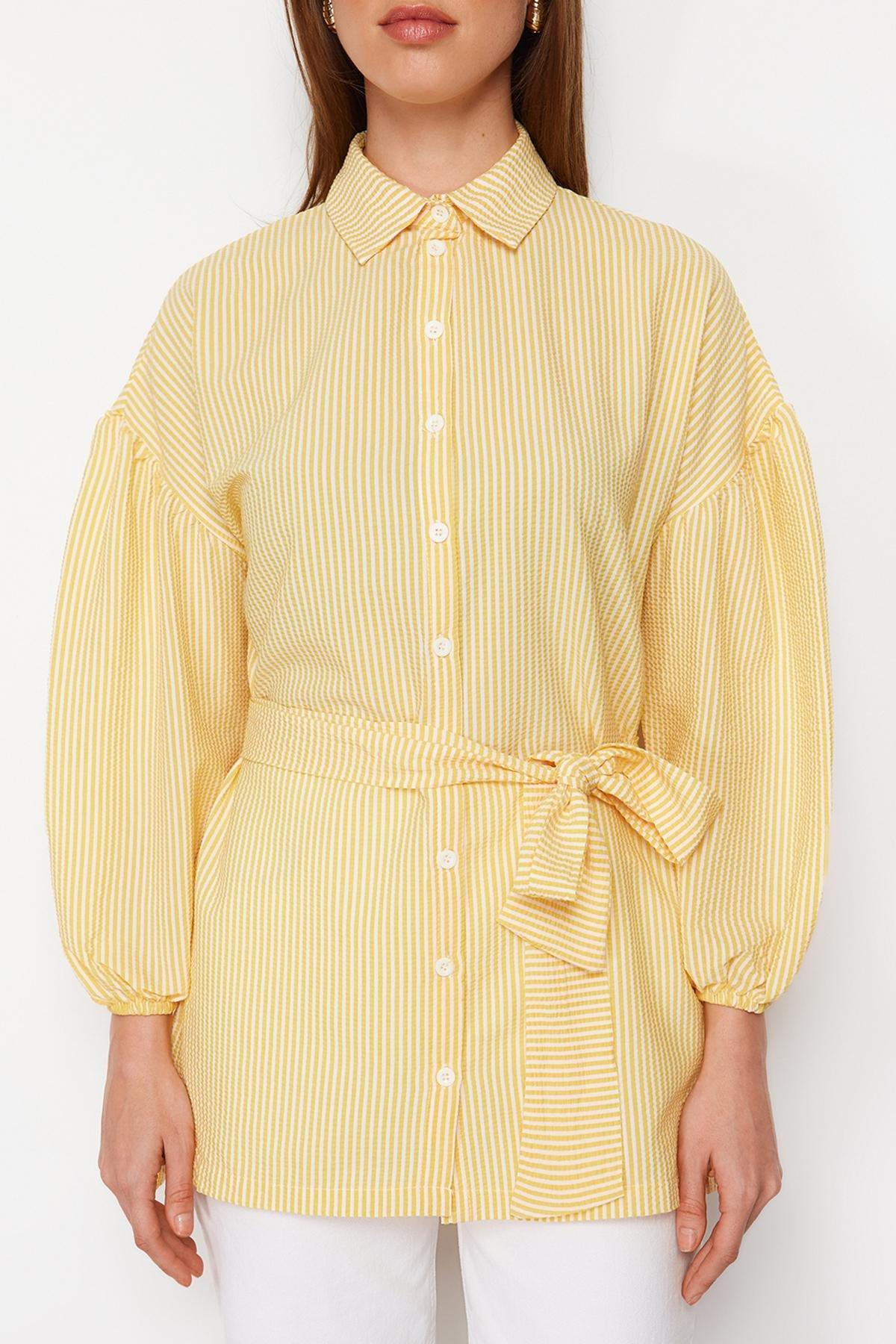 Yellow Fitted Striped Shirt, , large image number 4