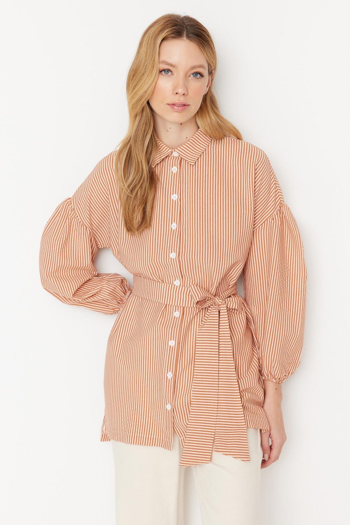 Orange Relaxed Striped Shirt, , large image number 0