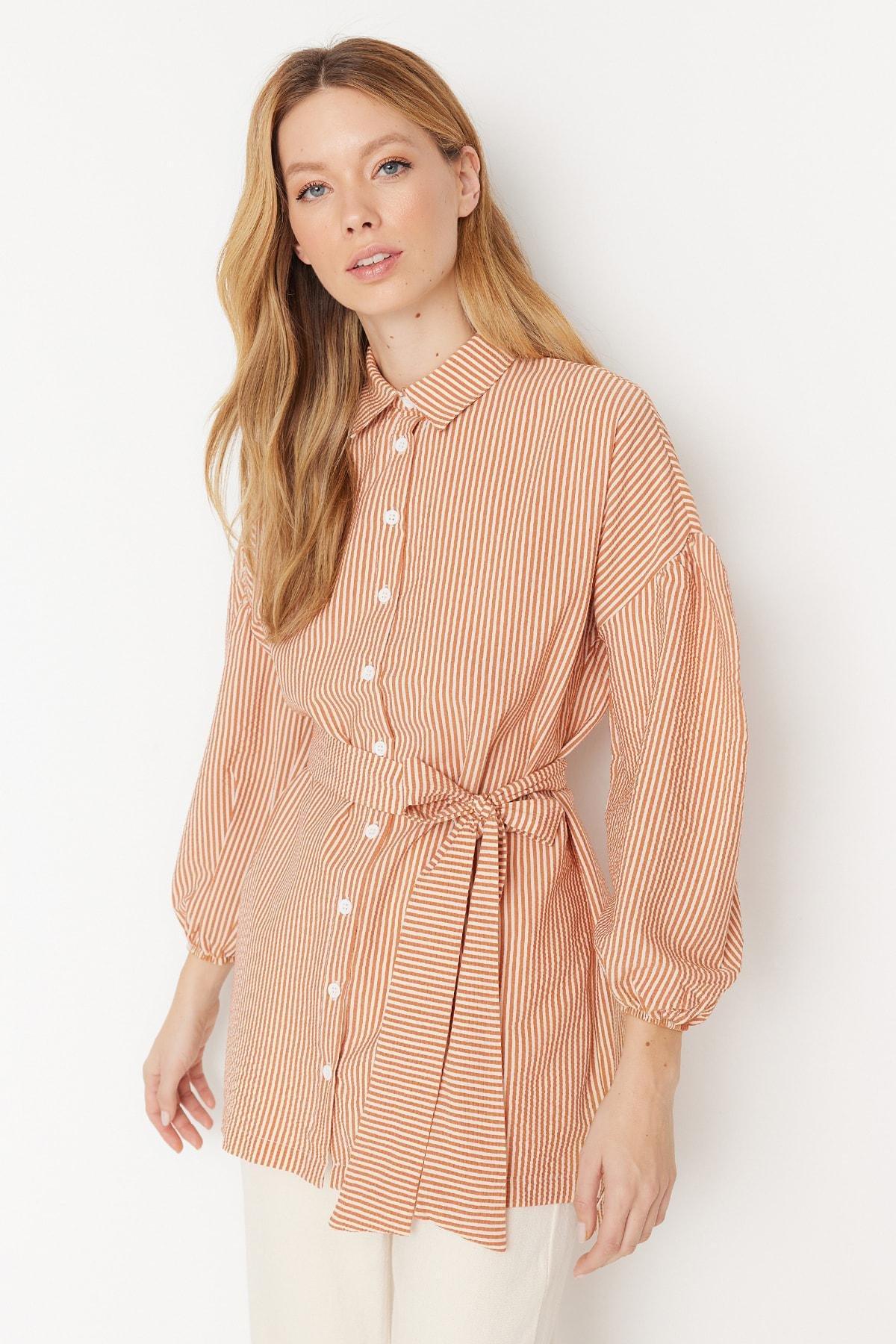 Orange Relaxed Striped Shirt, , large image number 2
