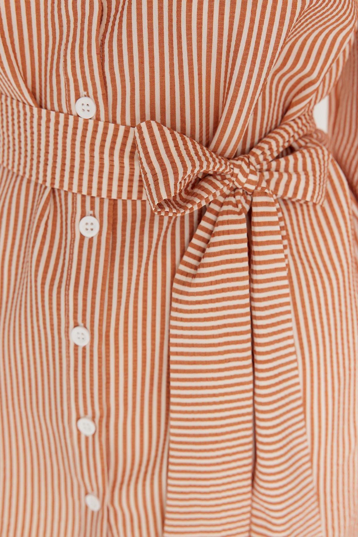 Orange Relaxed Striped Shirt, , large image number 3