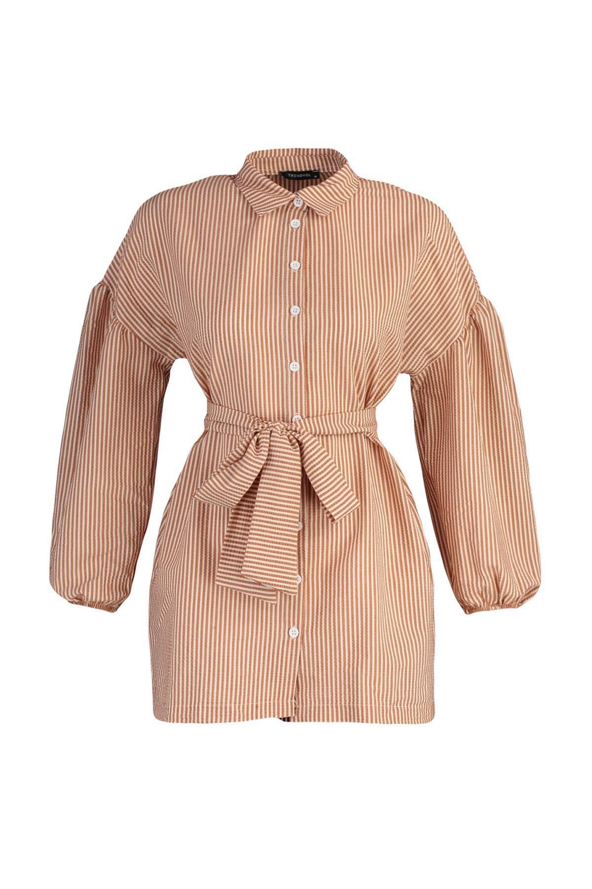 Orange Relaxed Striped Shirt, , large image number 5
