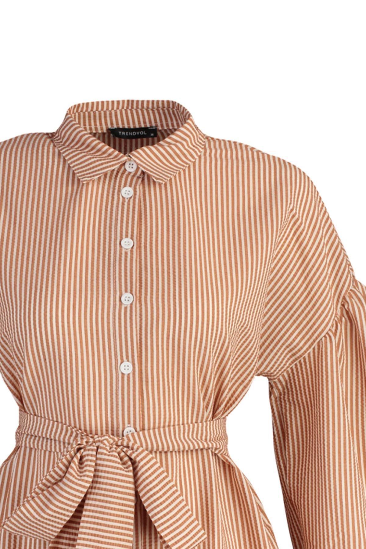 Orange Relaxed Striped Shirt, , large image number 6