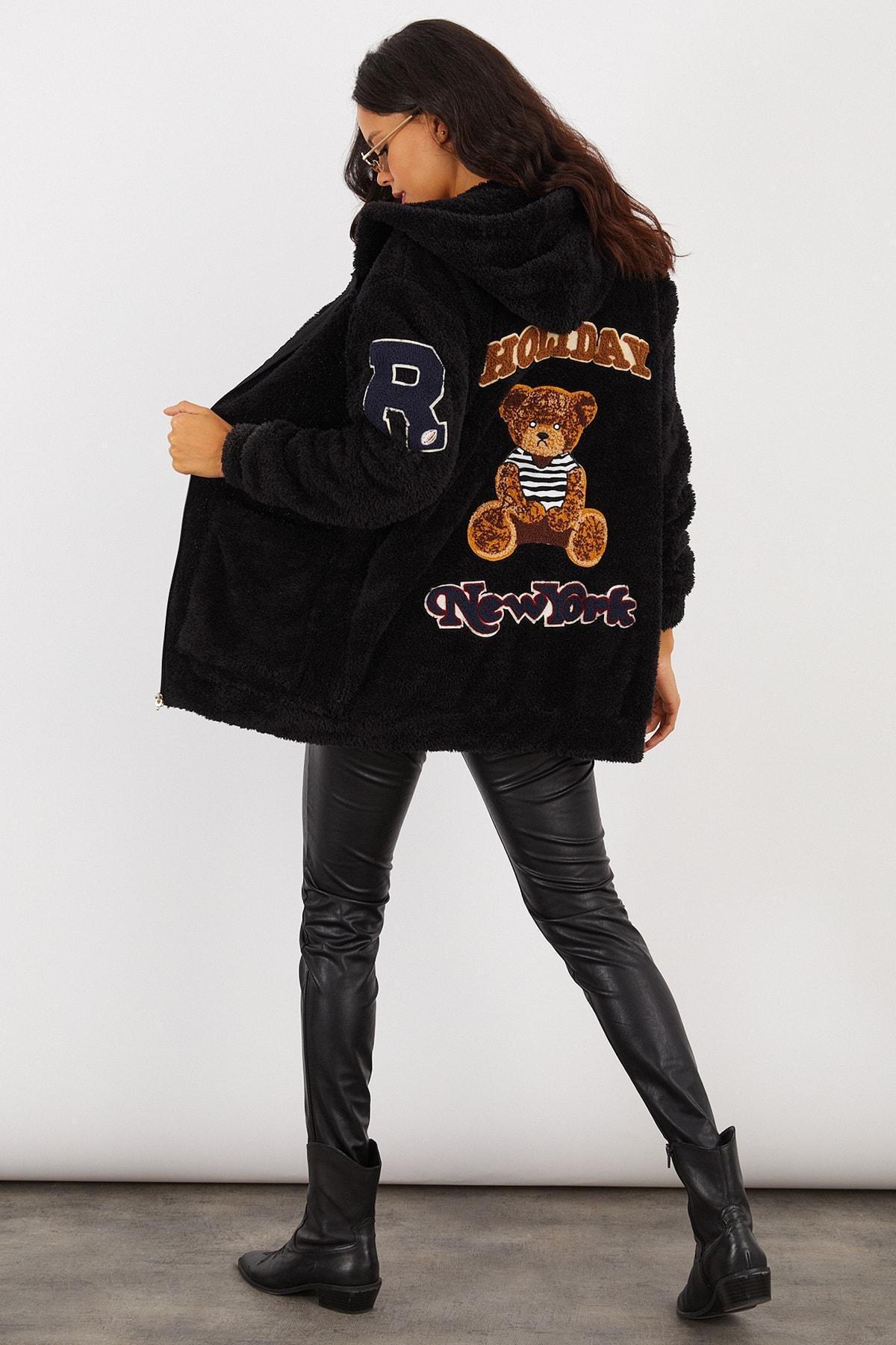 Black Graphic Bomber Jacket, , large image number 1