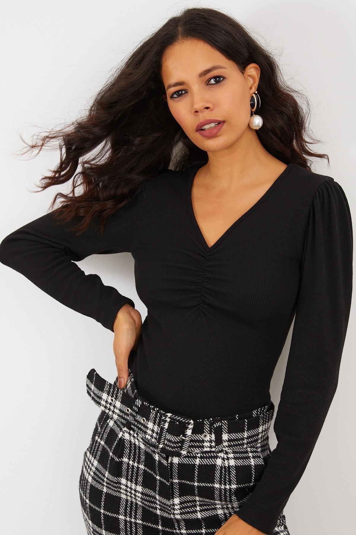 Black Slim Bodycon Top, , large image number 0