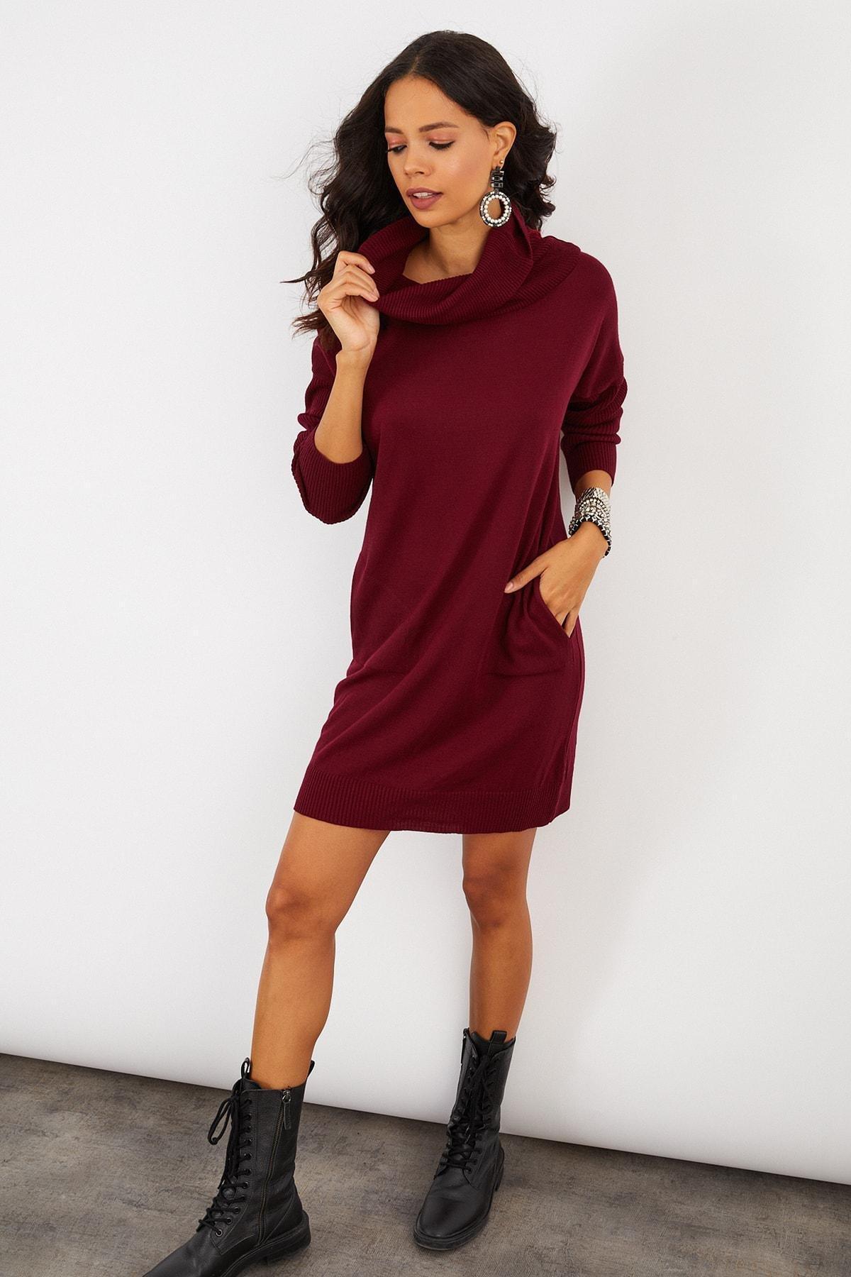 Burgundy Acrylic Basic Dress, Burgundy, large image number 1