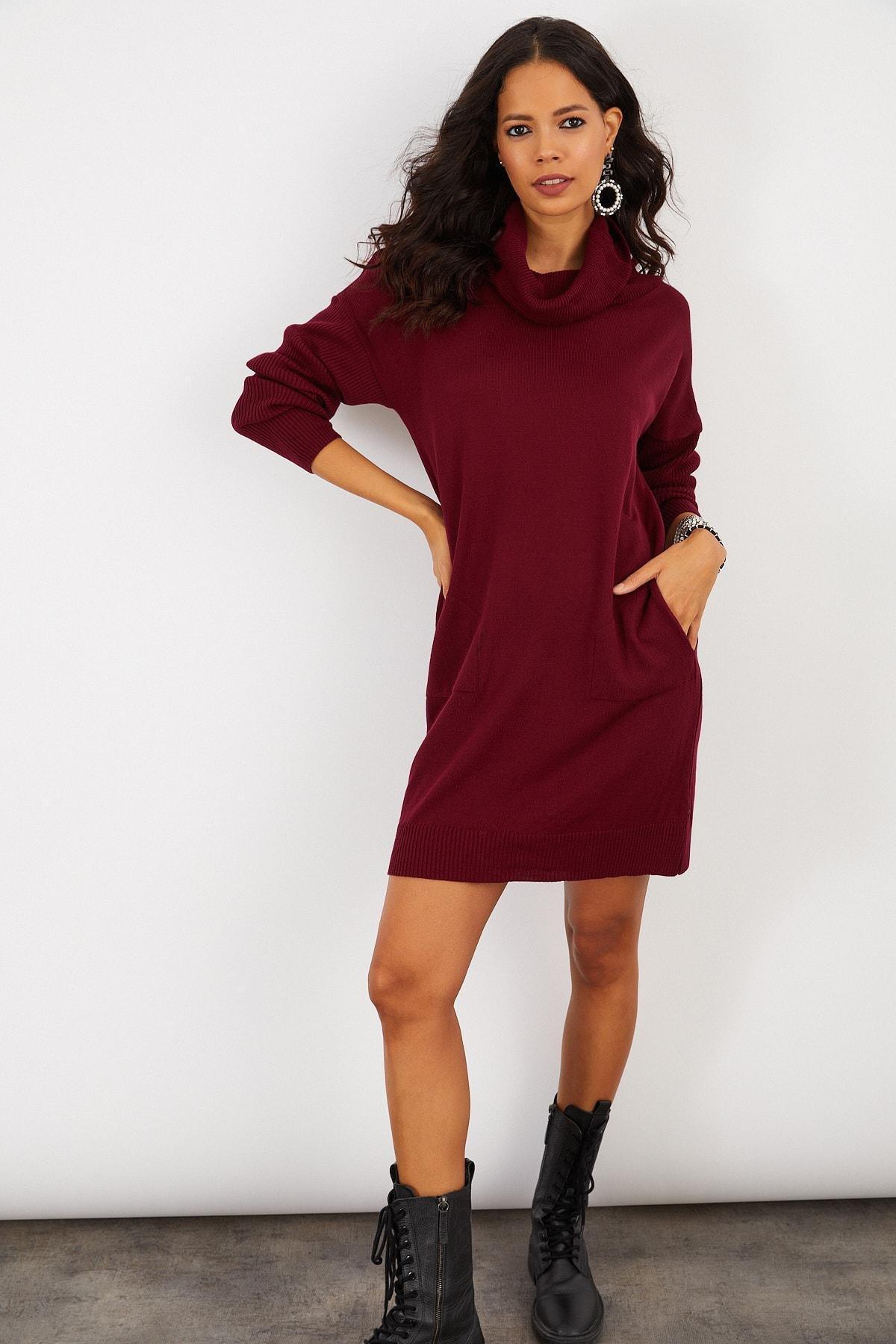 Burgundy Acrylic Basic Dress, Burgundy, large image number 2