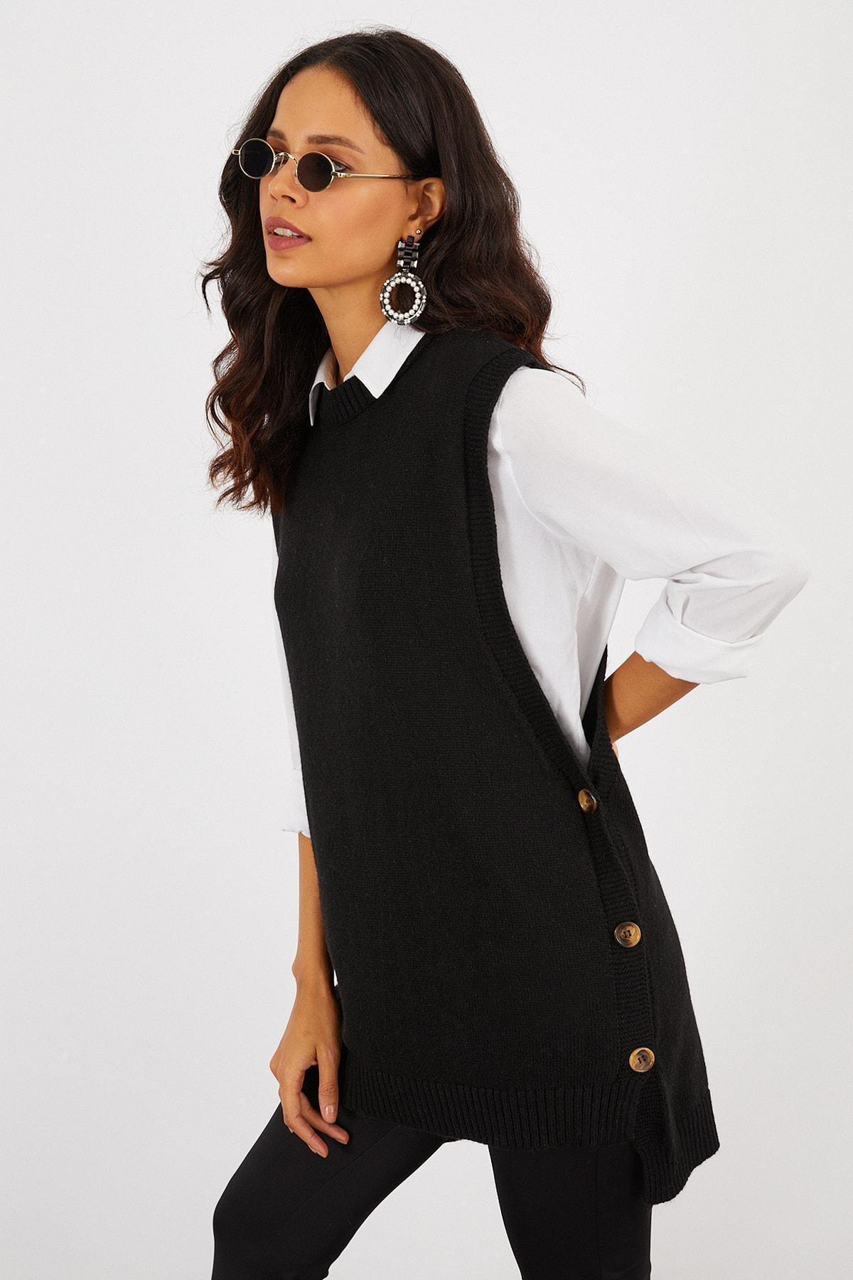 Black Fitted Basic Tunic, BLACK, large image number 0