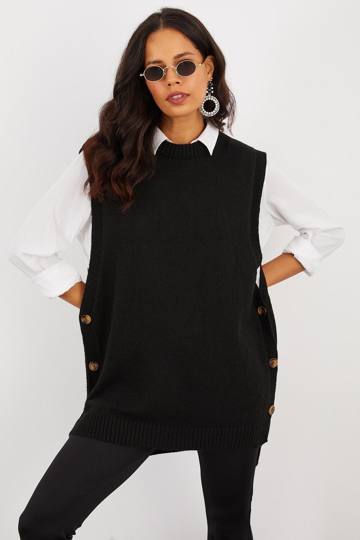 Black Fitted Basic Tunic, BLACK, large image number 3