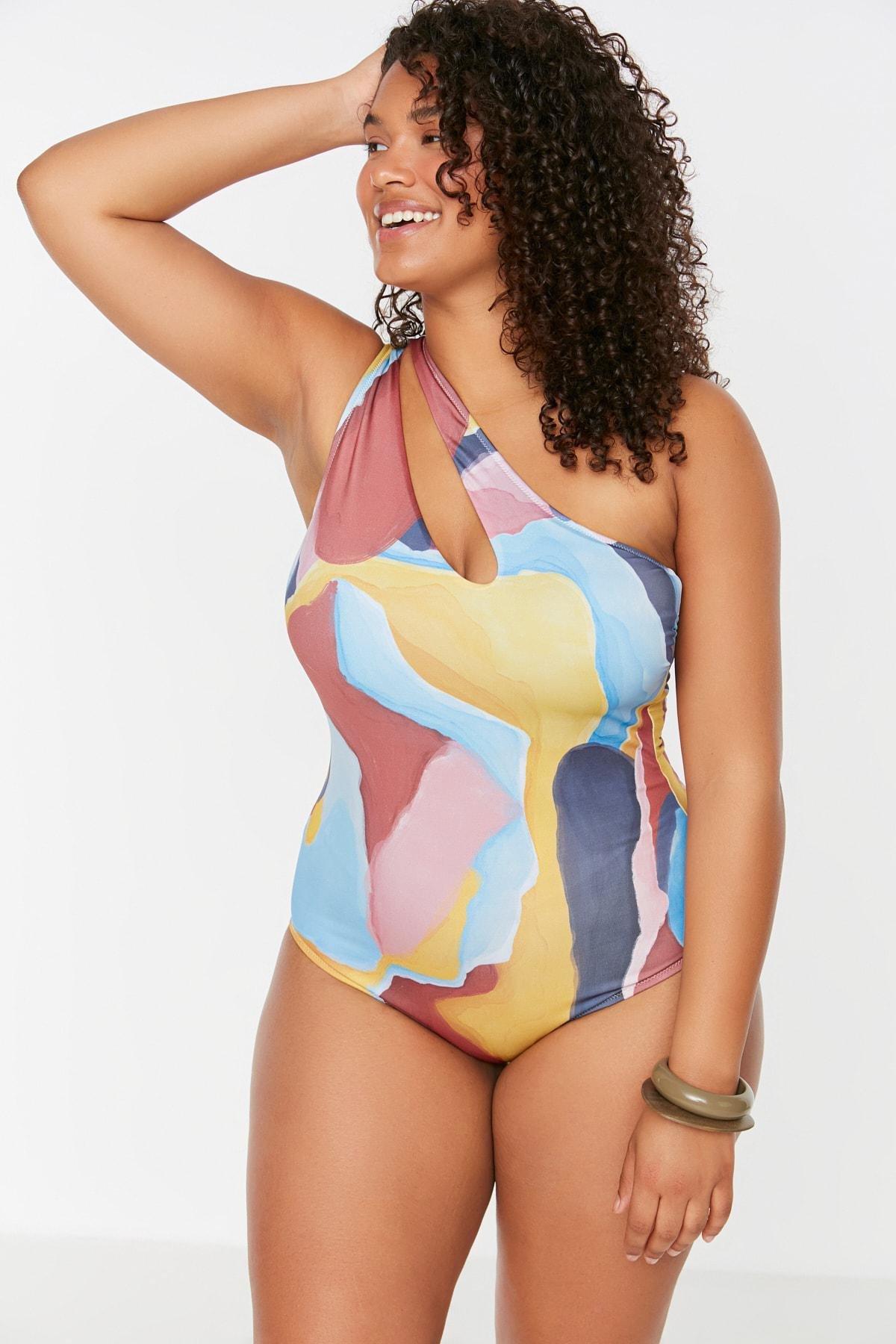 Multicolour Animal Print Plus Size Swimsuit, , large image number 1