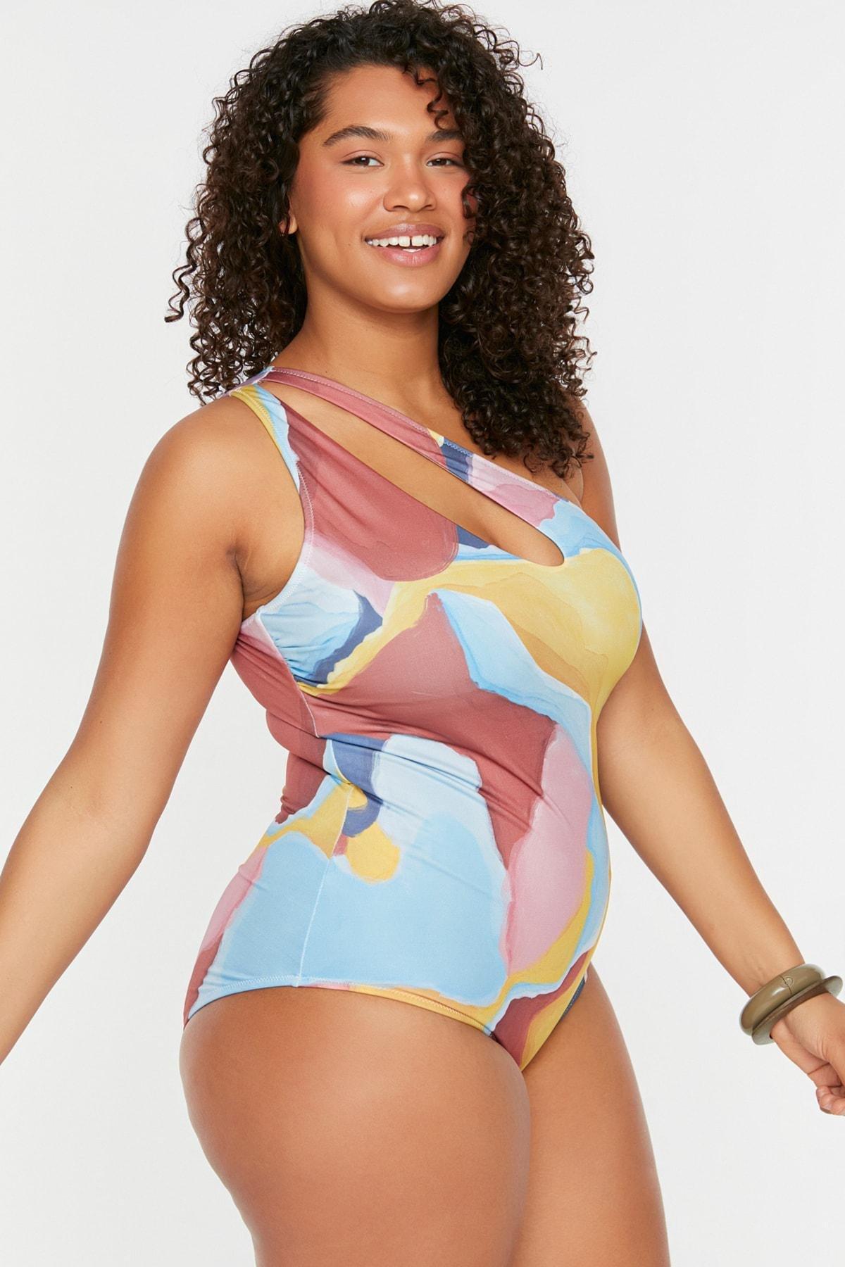 Multicolour Animal Print Plus Size Swimsuit, , large image number 2