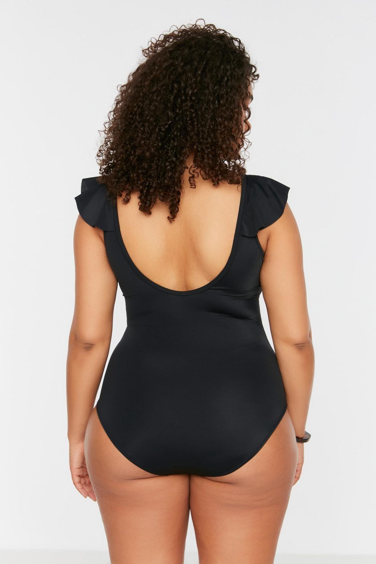 Black Plain Plus Size Swimsuit, , large image number 4