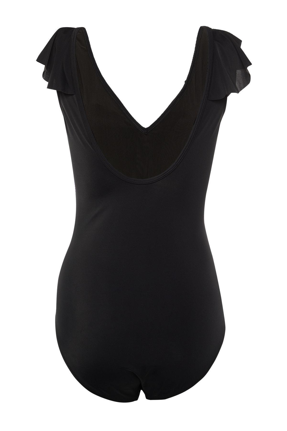 Black Plain Plus Size Swimsuit, Black, large image number 7