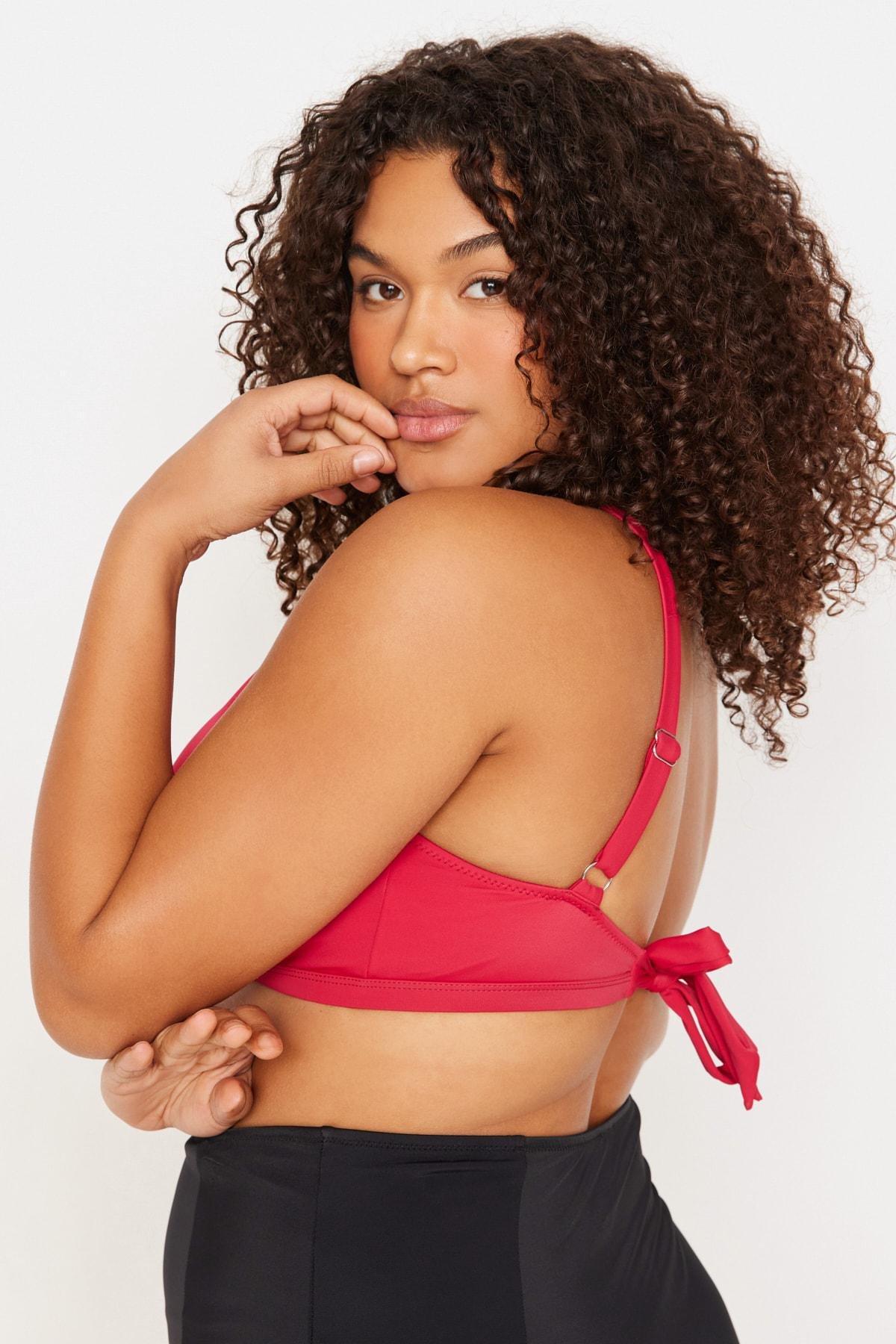 Burgundy Plain Plus Size Bikini Top, , large image number 1