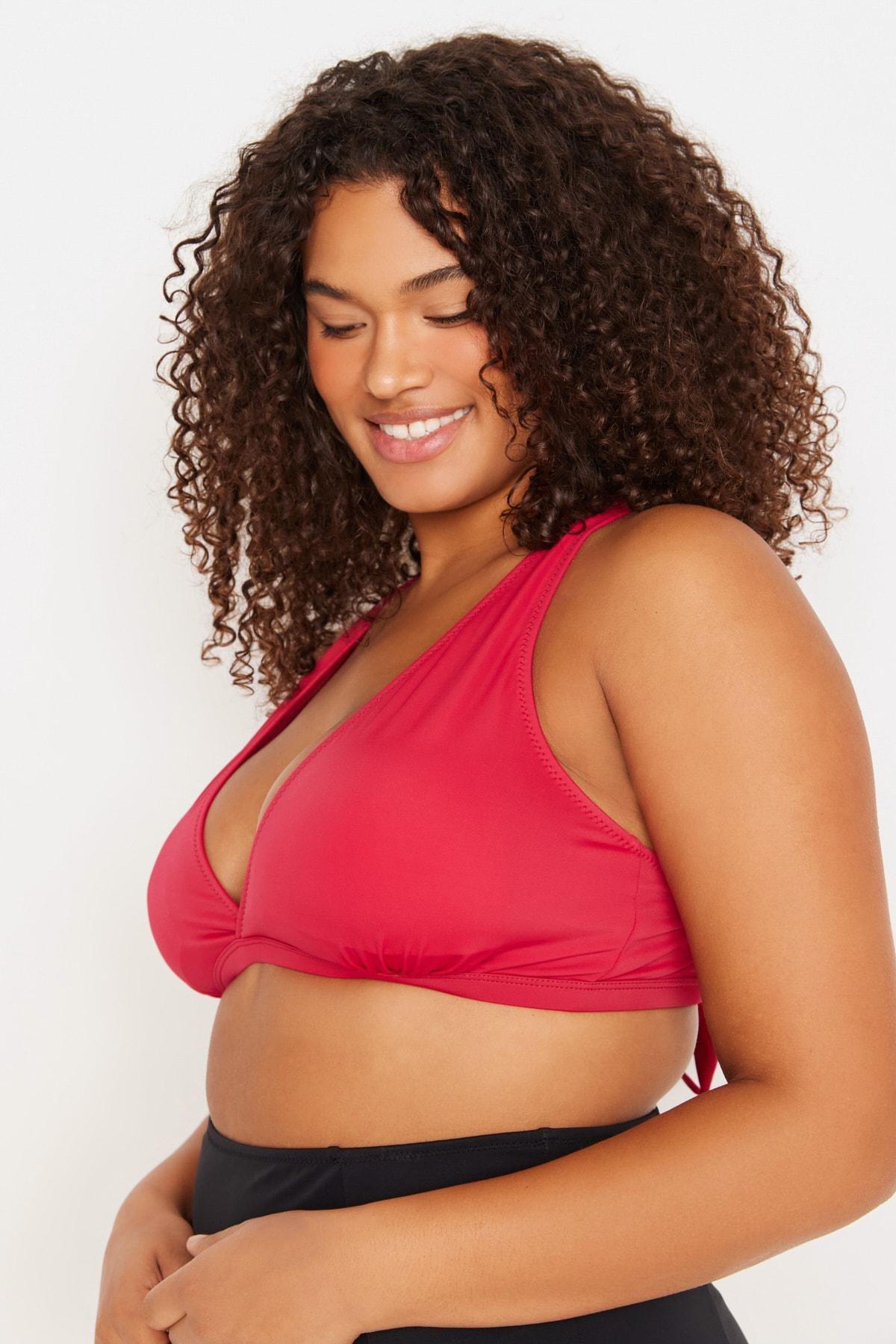 Burgundy Plain Plus Size Bikini Top, , large image number 3