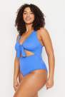 Trendyol - Navy Front Knot Plus Size Swimsuit