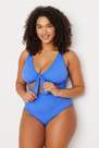 Trendyol - Navy Front Knot Plus Size Swimsuit