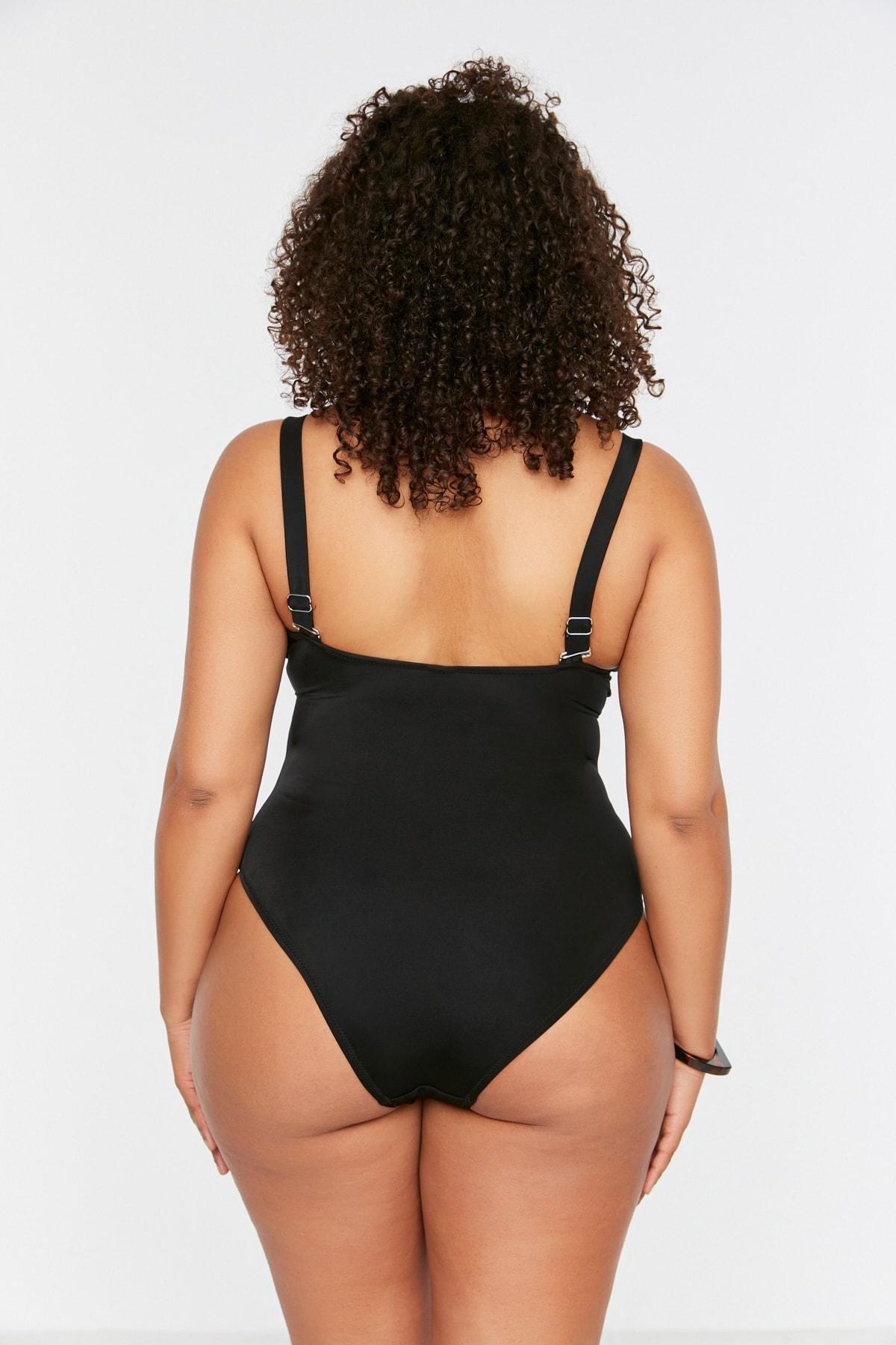 Black Plain Plus Size Swimsuit, , large image number 4