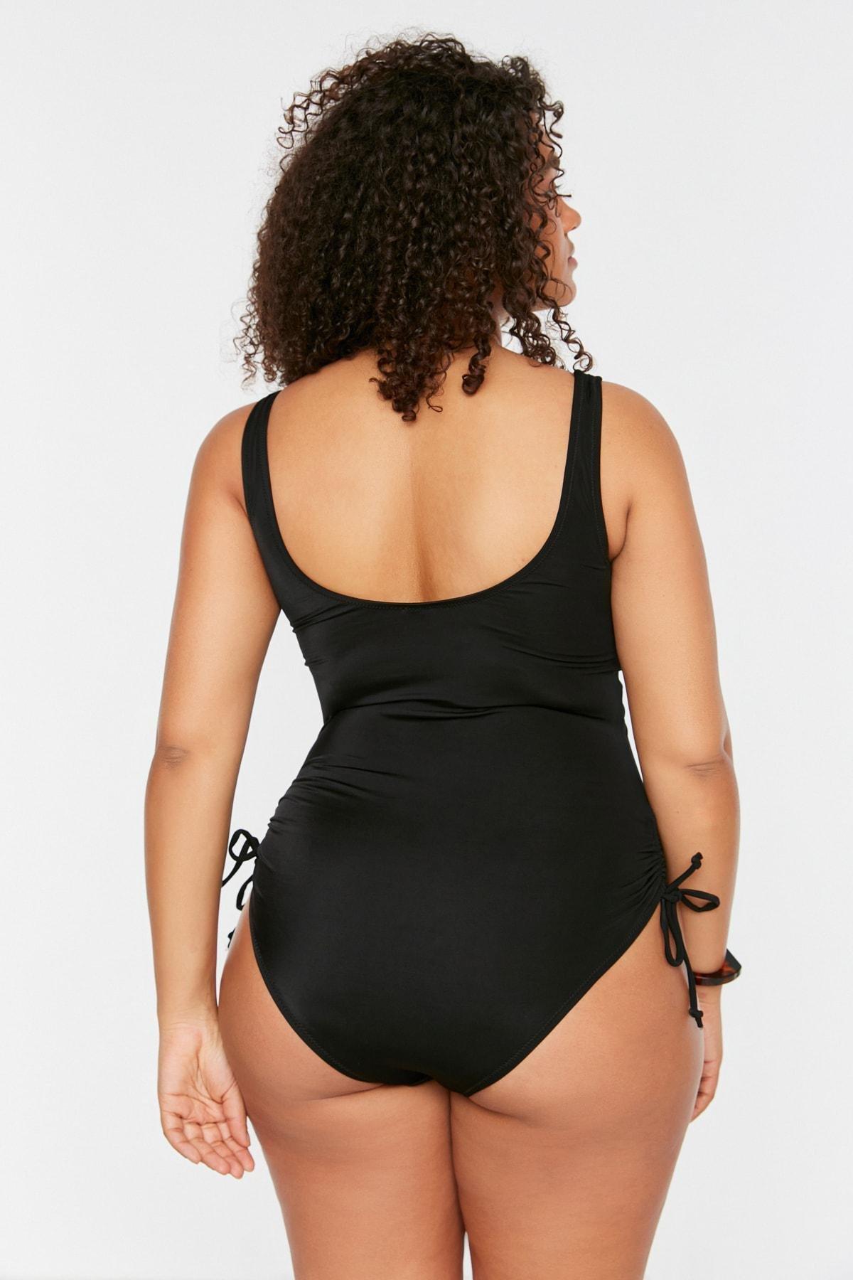 Black Plain Plus Size Swimsuit, , large image number 4
