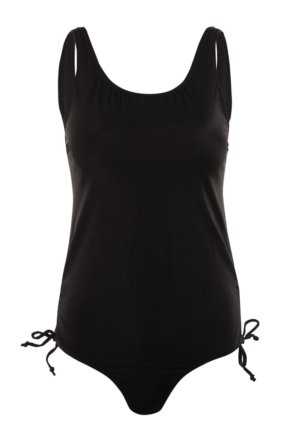 Trendyol - Black Plain Plus Size Swimsuit