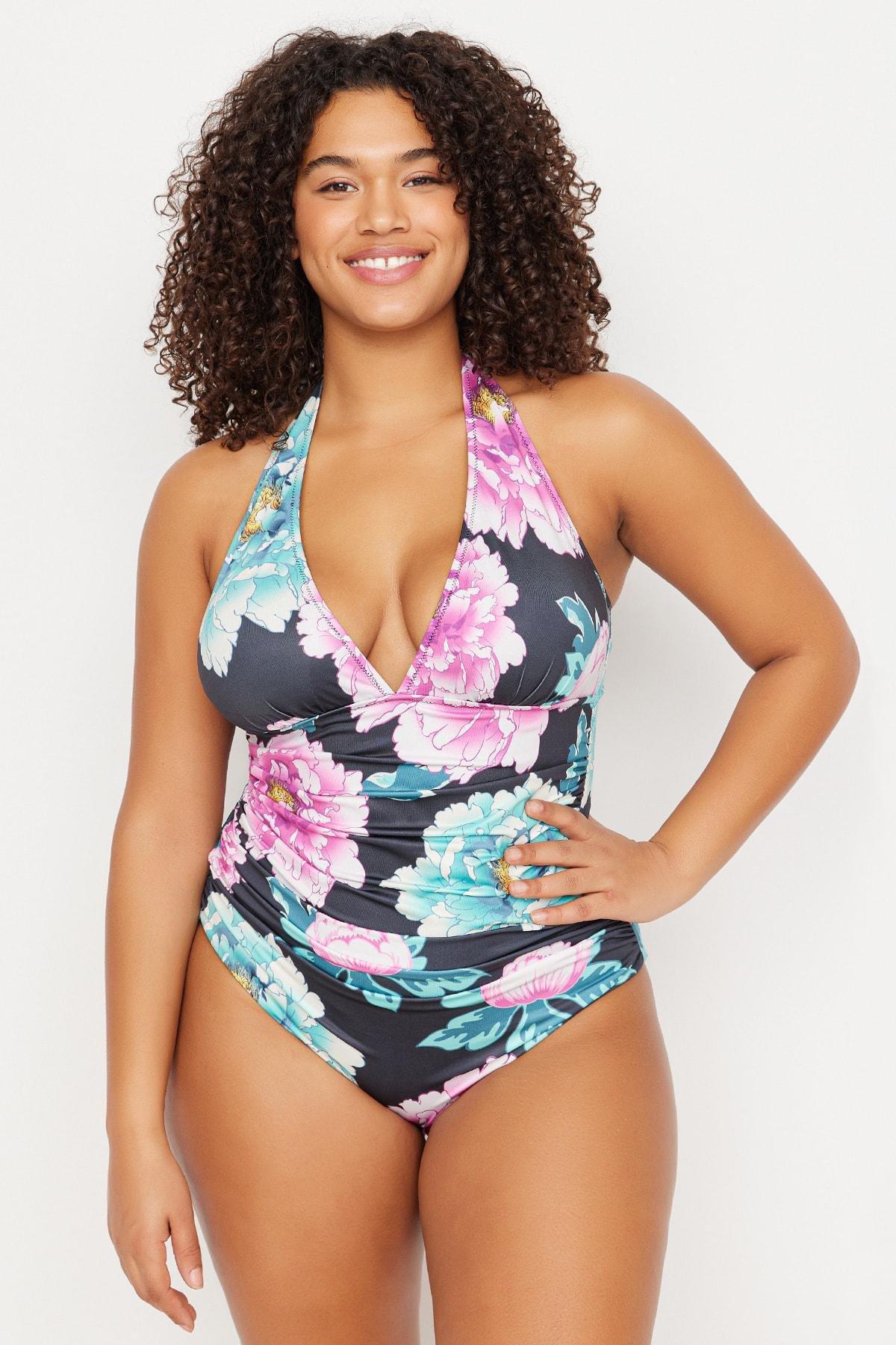 Black Colour Gradient Plus Size Swimsuit, , large image number 1