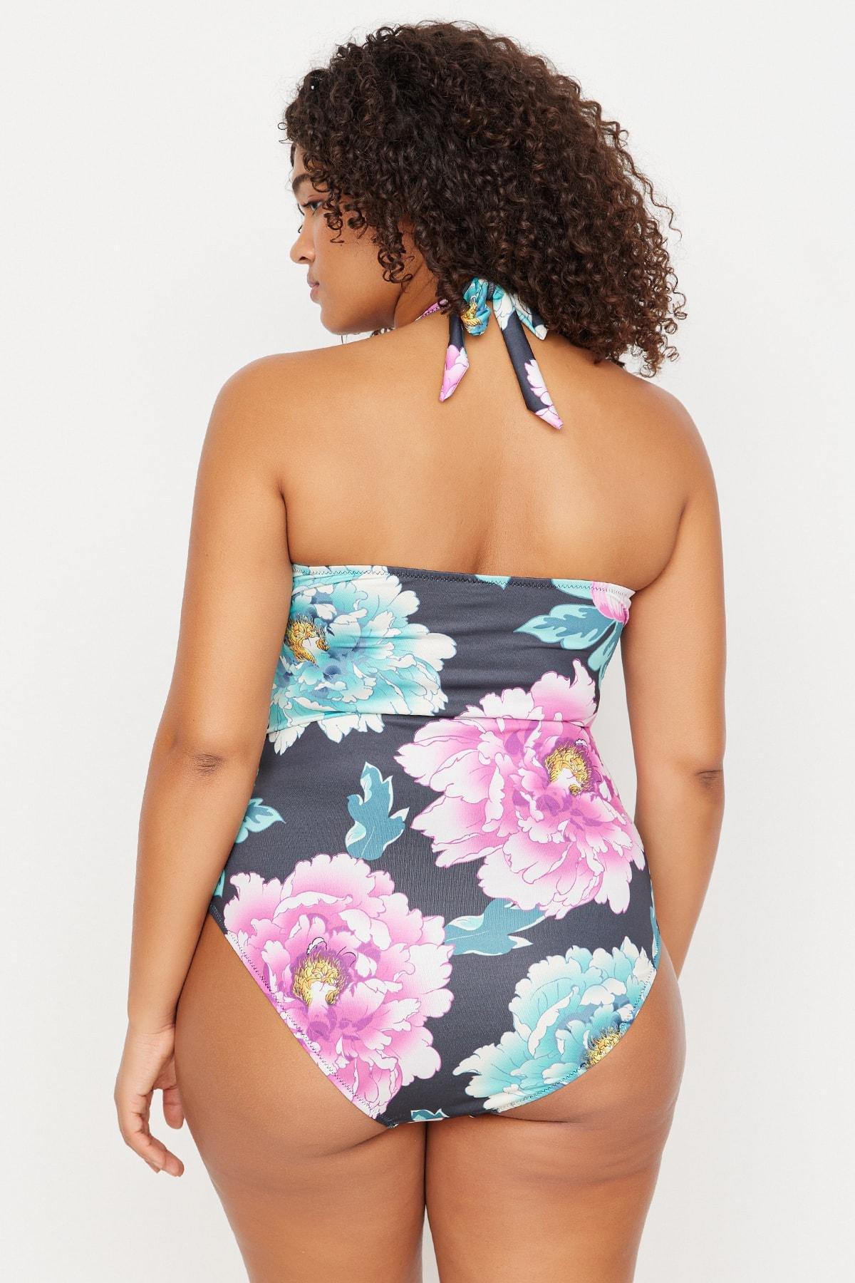 Black Colour Gradient Plus Size Swimsuit, , large image number 4