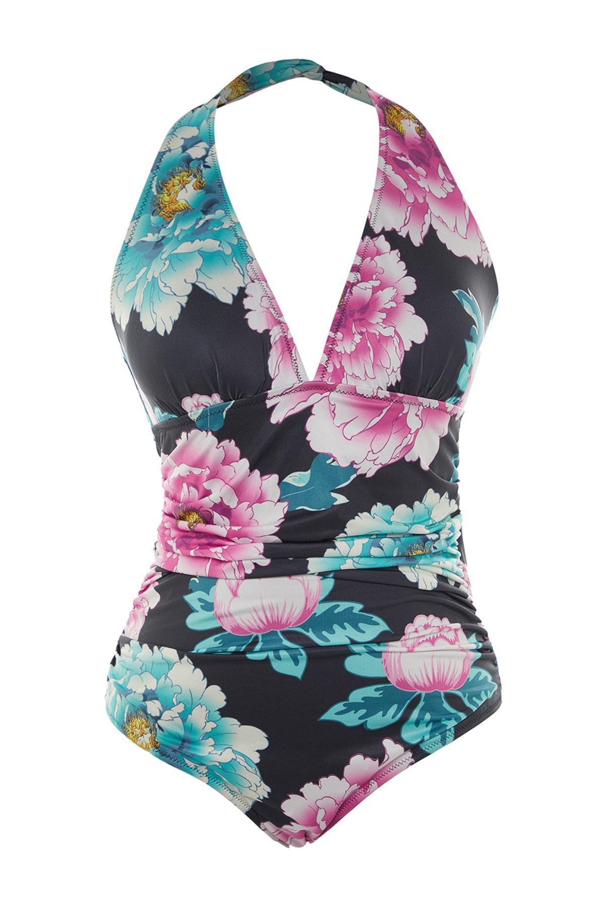 Black Colour Gradient Plus Size Swimsuit, , large image number 5