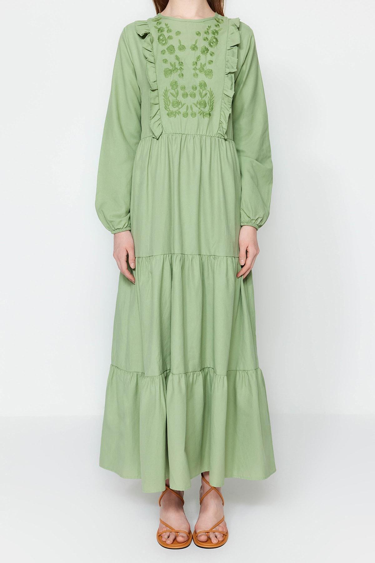 Khaki Ethnic Pattern A-Line Dress, Khaki, large image number 2