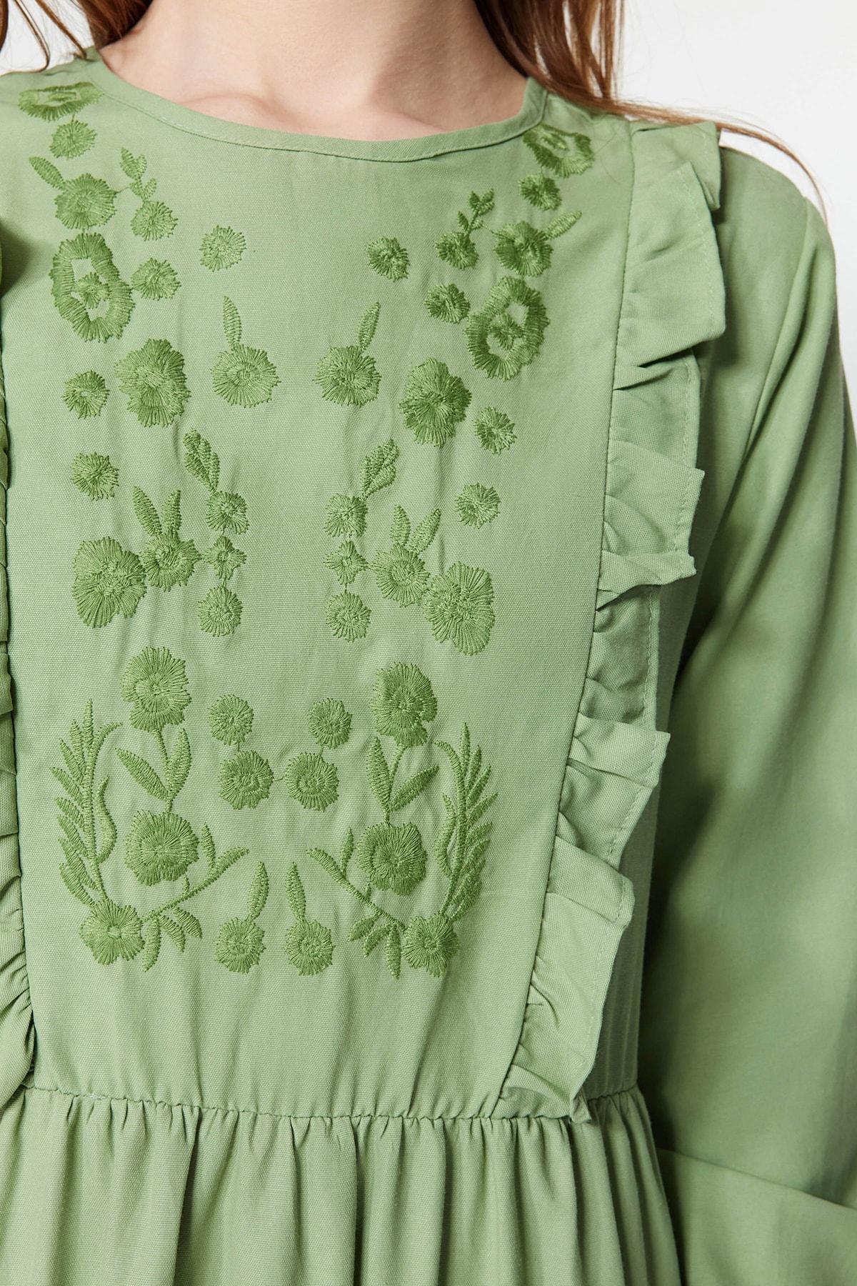 Khaki Ethnic Pattern A-Line Dress, Khaki, large image number 3