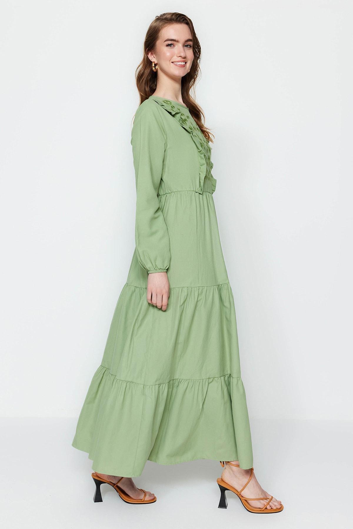 Khaki Ethnic Pattern A-Line Dress, Khaki, large image number 4