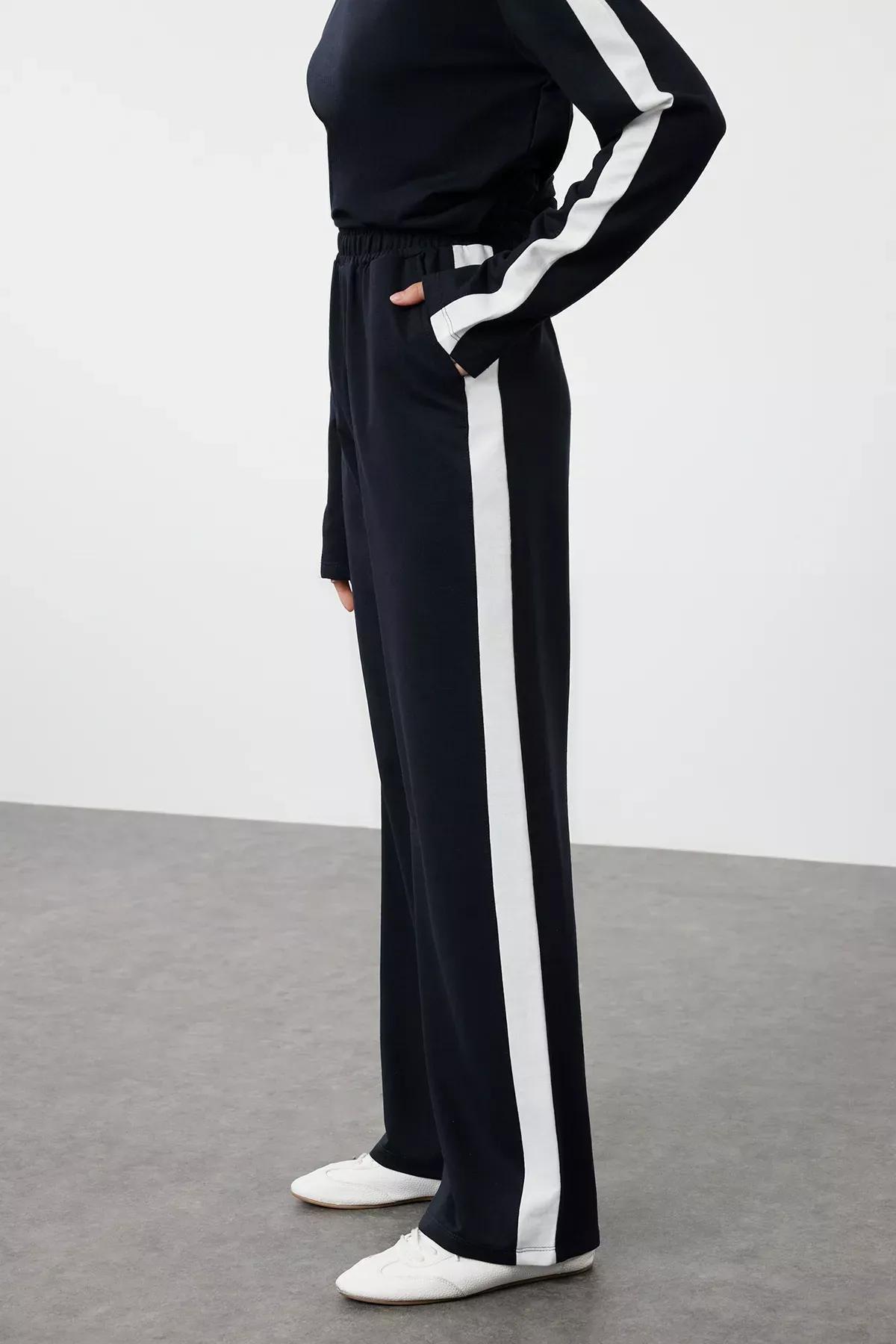 Black Stripe Side Slit Knit Tracksuit Set of 2, , large image number 3