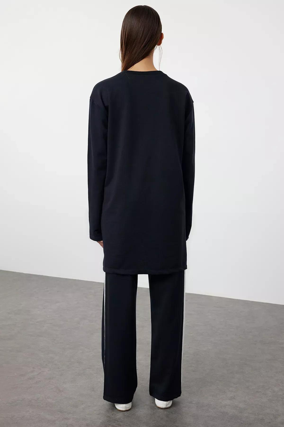 Black Stripe Side Slit Knit Tracksuit Set of 2, , large image number 4