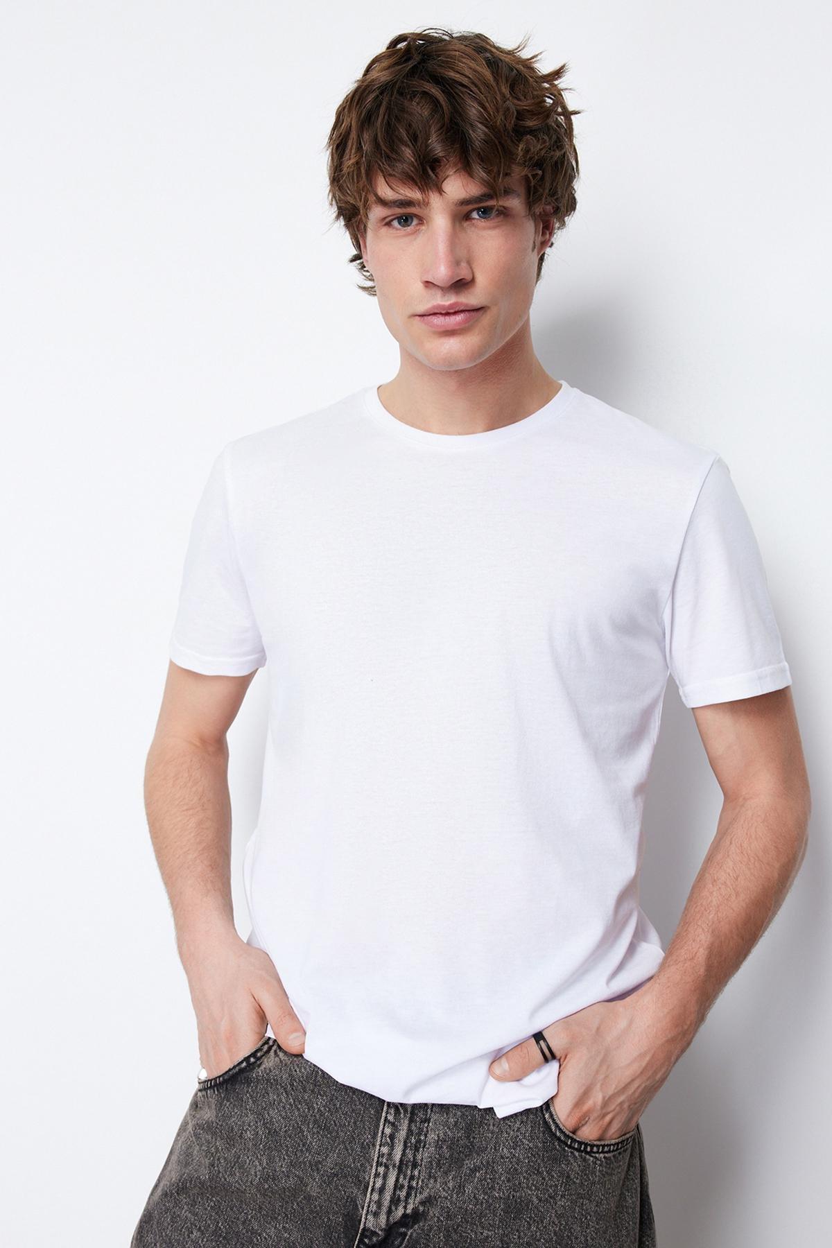 White Crew Neck T-Shirt, White, large image number 5