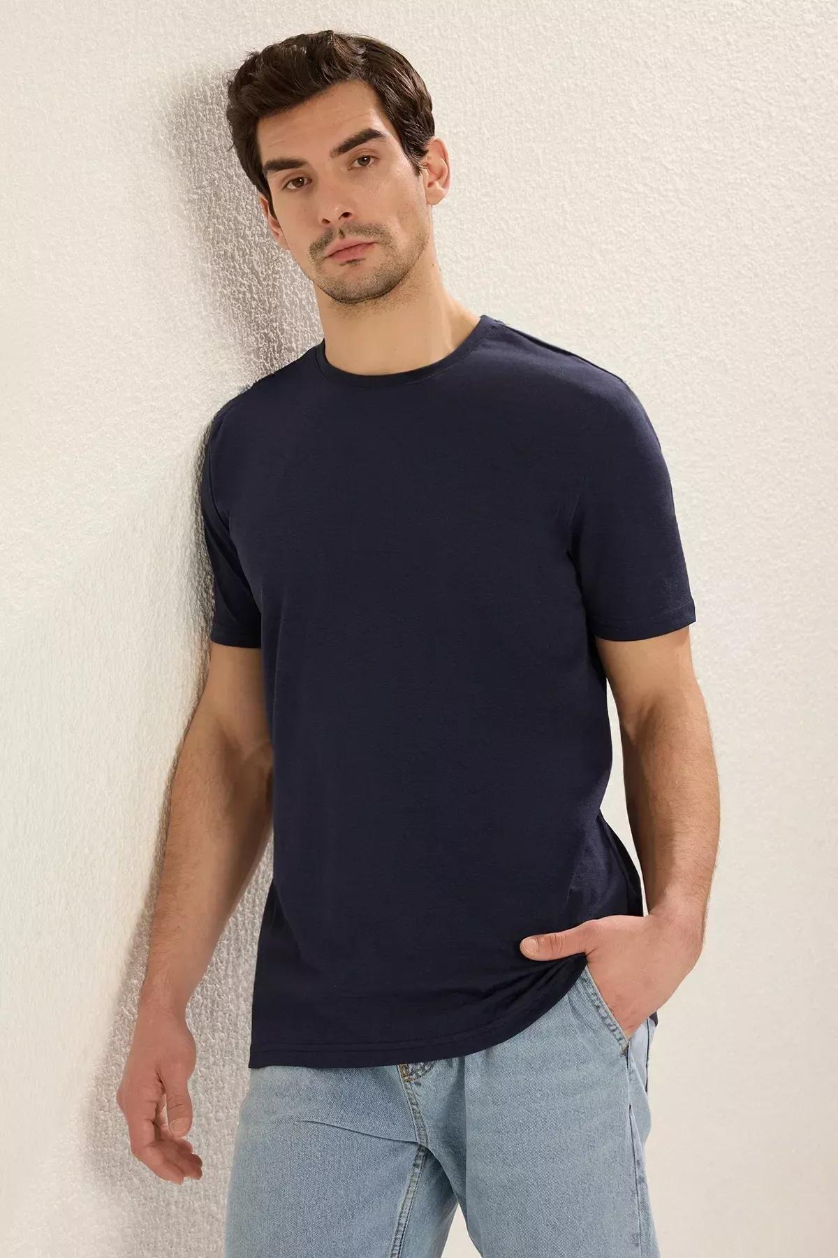 Blue Crew Neck T-Shirt, Dark blue, large image number 6