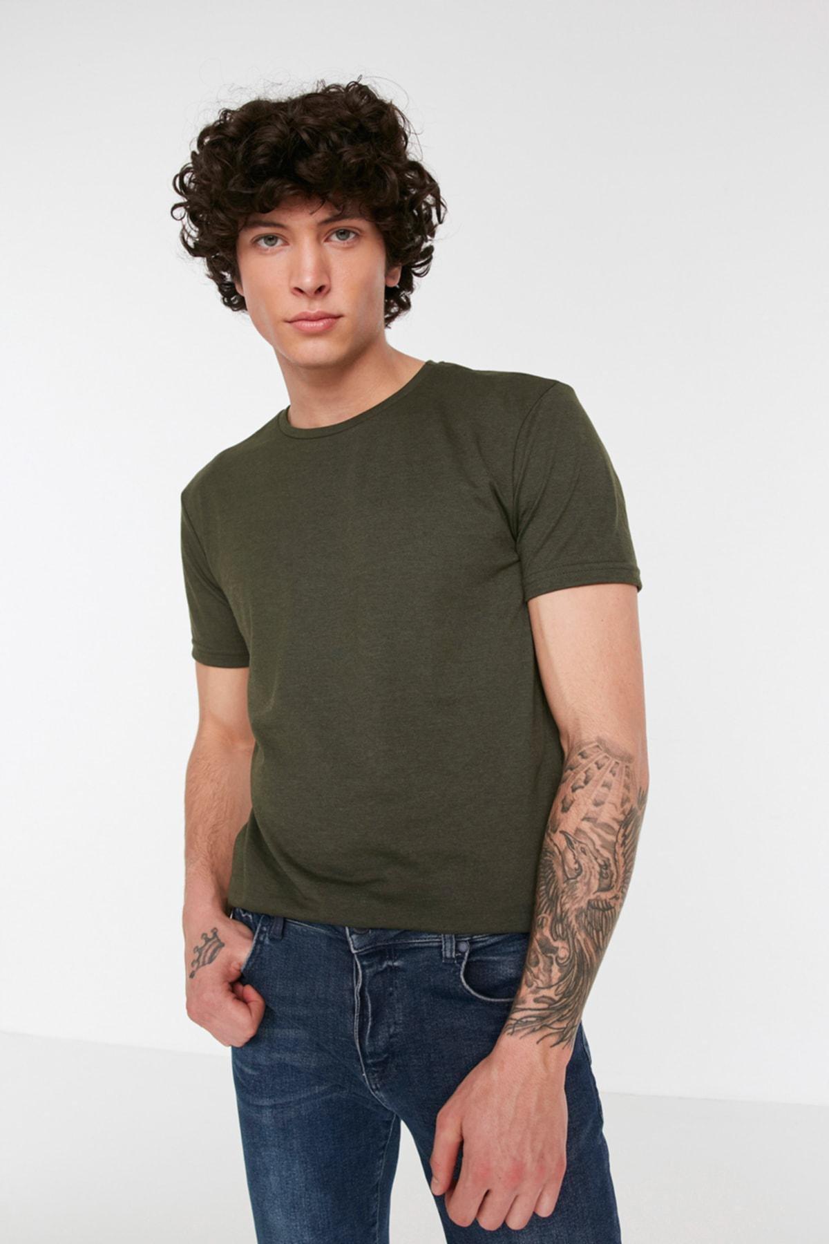 Khaki Crew Neck T-Shirt, , medium