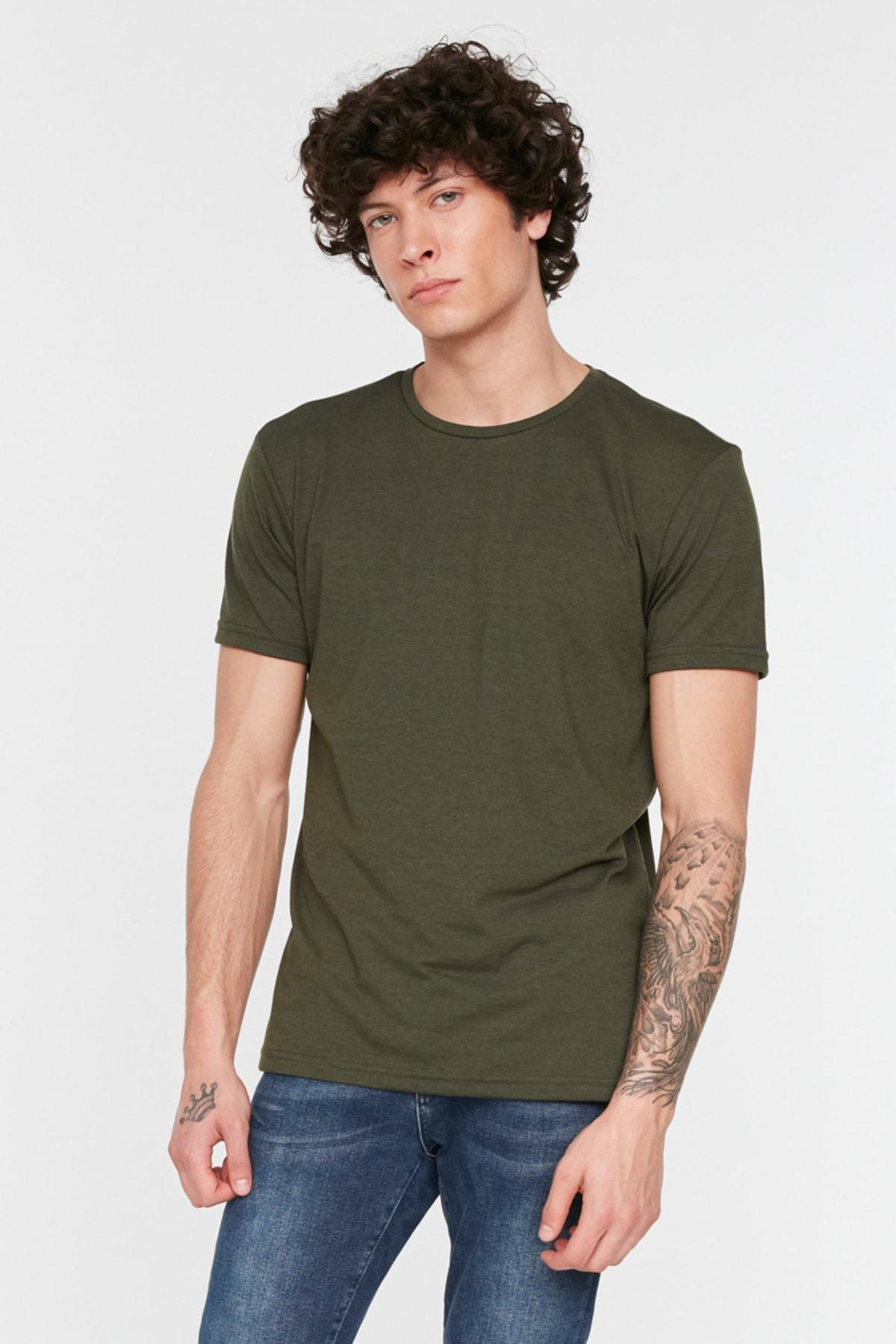 Khaki Crew Neck T-Shirt, , large image number 1