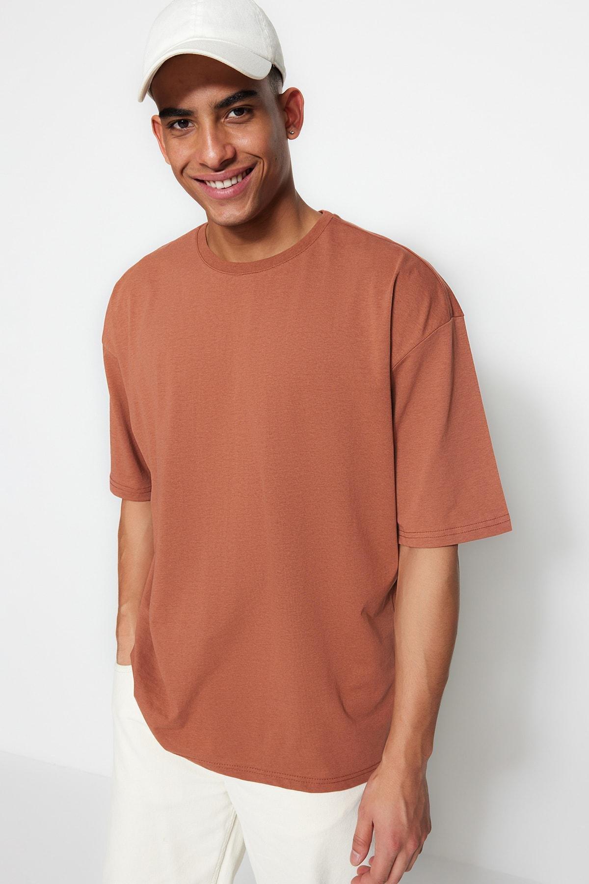 Brown Oversize Crew Neck T-Shirt, , large image number 1